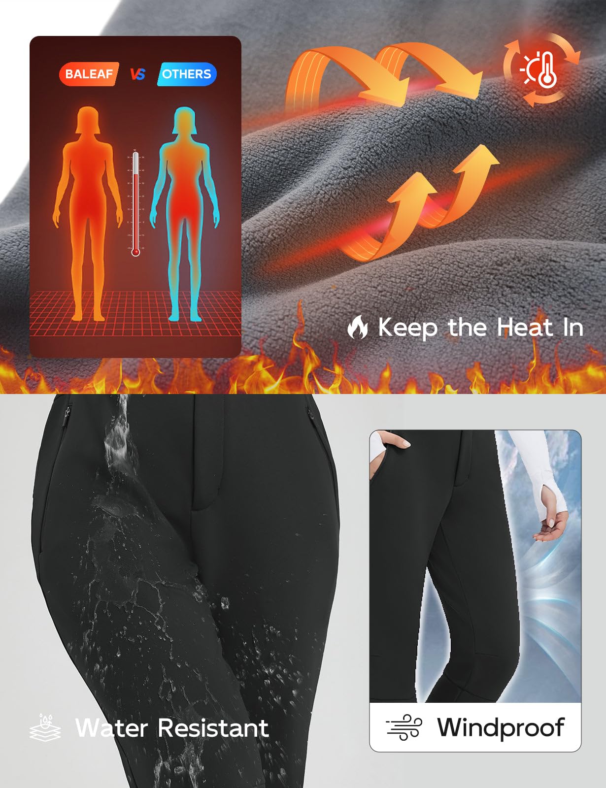 baleaf Skihose Damen Wasserdicht Softshellhose Gefüttert Thermohose Winter Warm Outdoorhose Snowboardhose Skifahren mit Taschens
