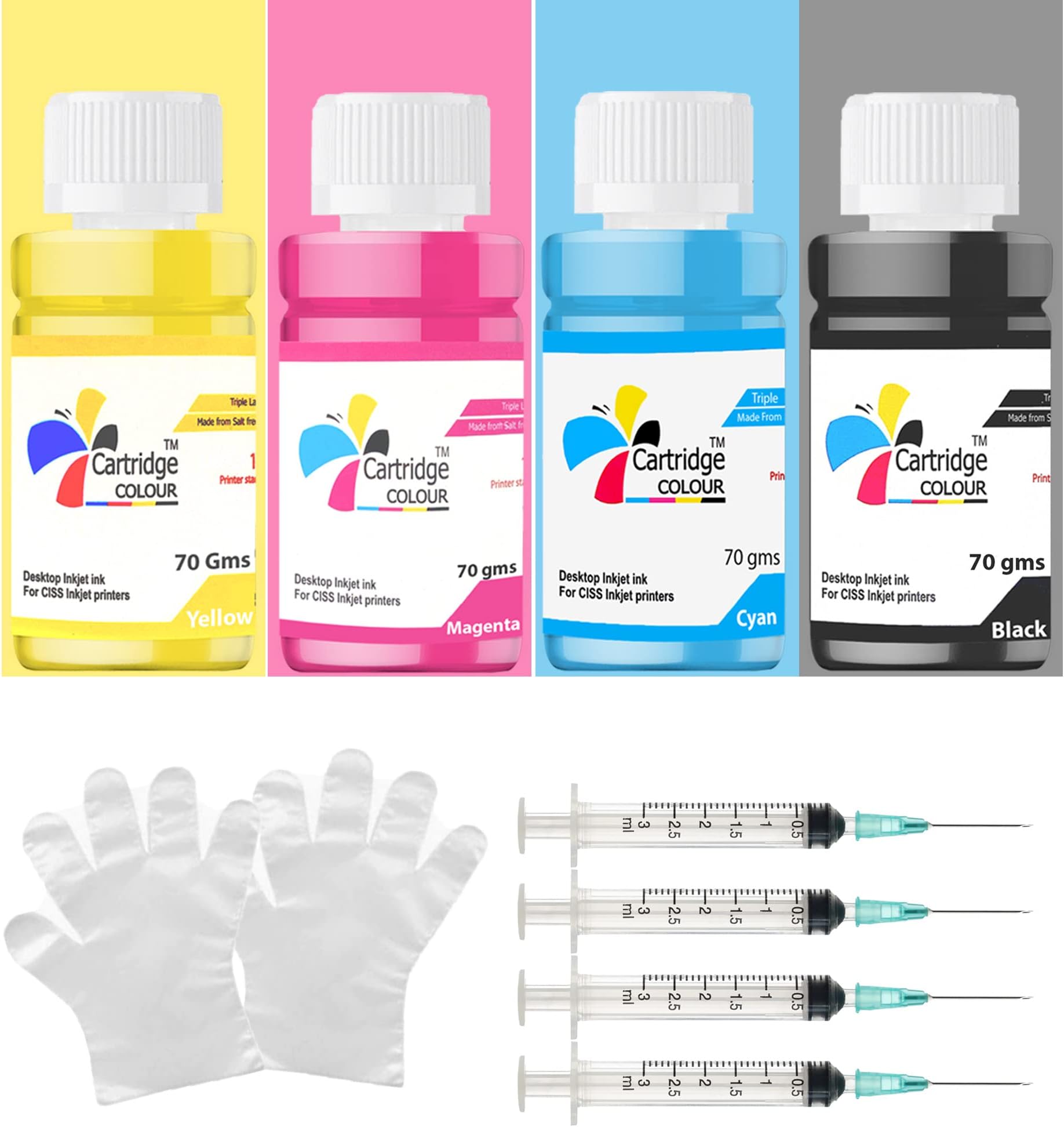CARTRIDGE COLOUR CMYK Ink Refill Combo Compatible with HP Cartridge Inkjet Printers 70 ml, (CMYK (Cyan, Magenta, Yellow, Black))