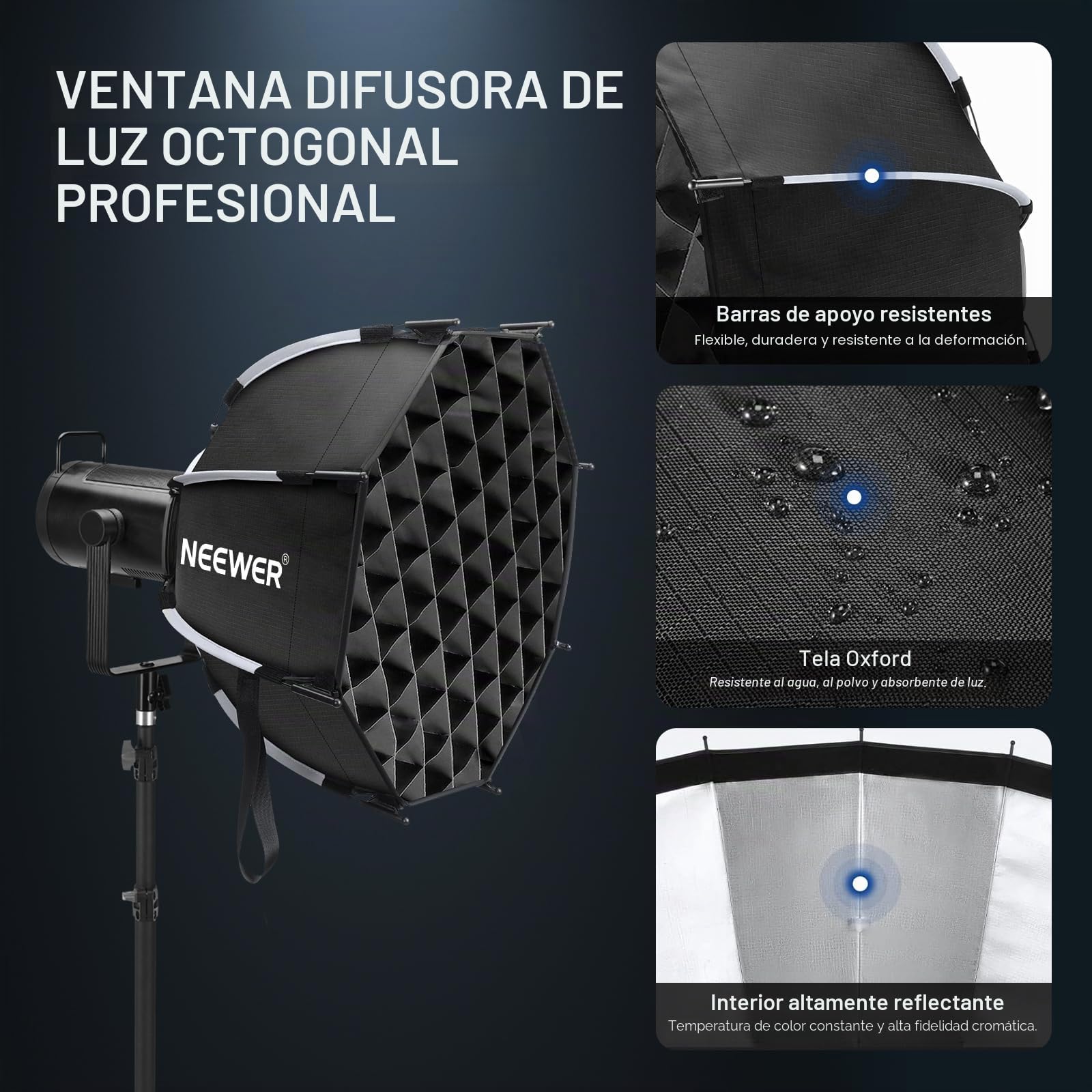 NEEWER Kit Octogonal Softbox de 17.7 Pulgadas, Caja Suave parabólica con difusores de luz para Estudio, fotografía, grabación de Video, iluminación de transmisión, Compatible con Aputure 120d