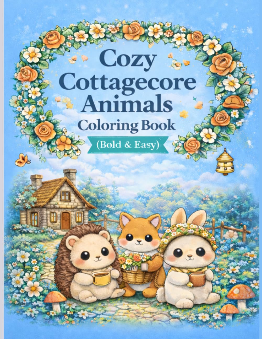 Cozy Cottagecore kawaii Animals Coloring Book: Bold & Easy Cute Animal Pages for Relaxation