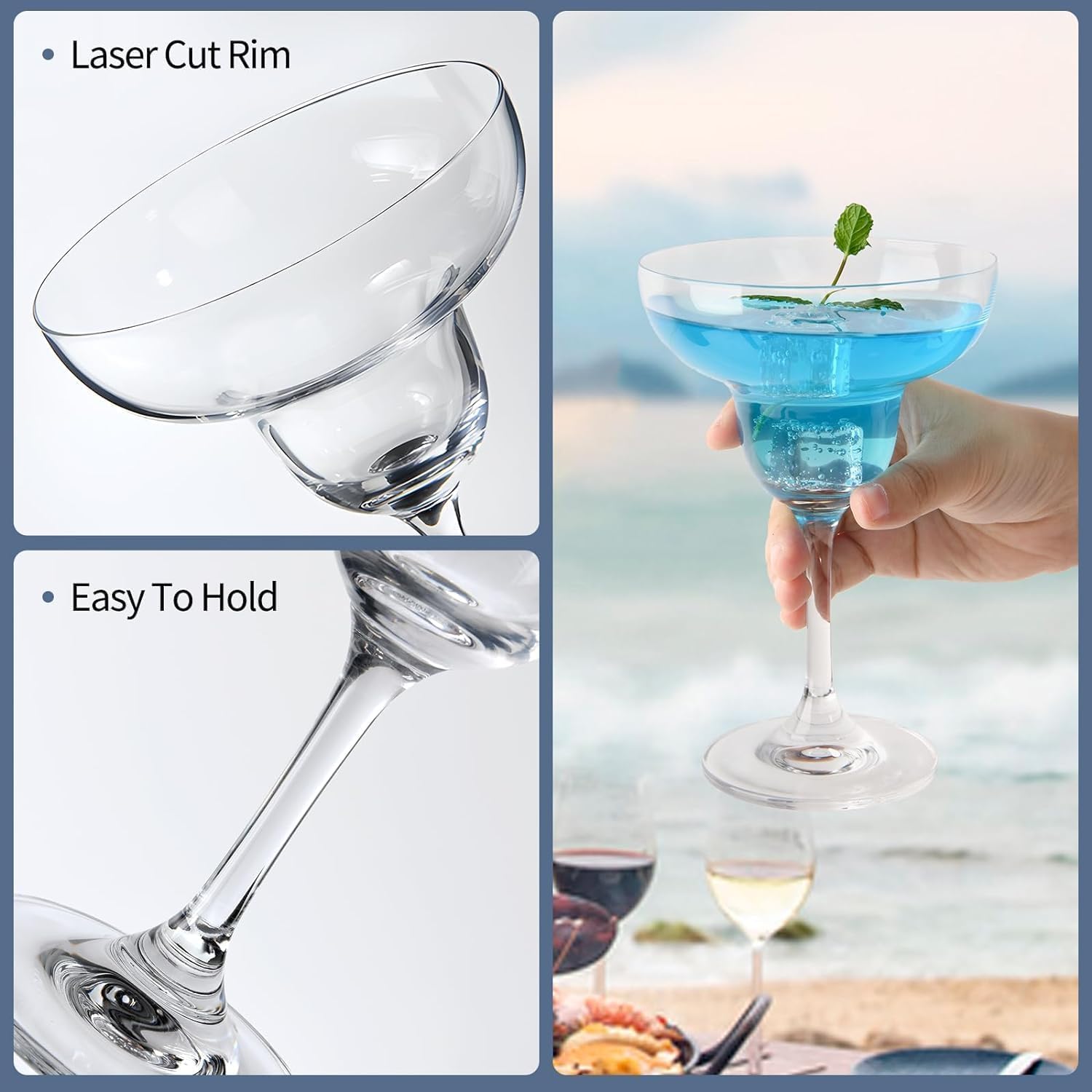VILON Margarita Glasses Set of 6 | Cocktail Glasses with stem Crystal Glassware for Frozen, Martini, Mixing Cocktails | Classic Cocktail Glasses for Drinks, Clear (Margherita 180ML) 2
