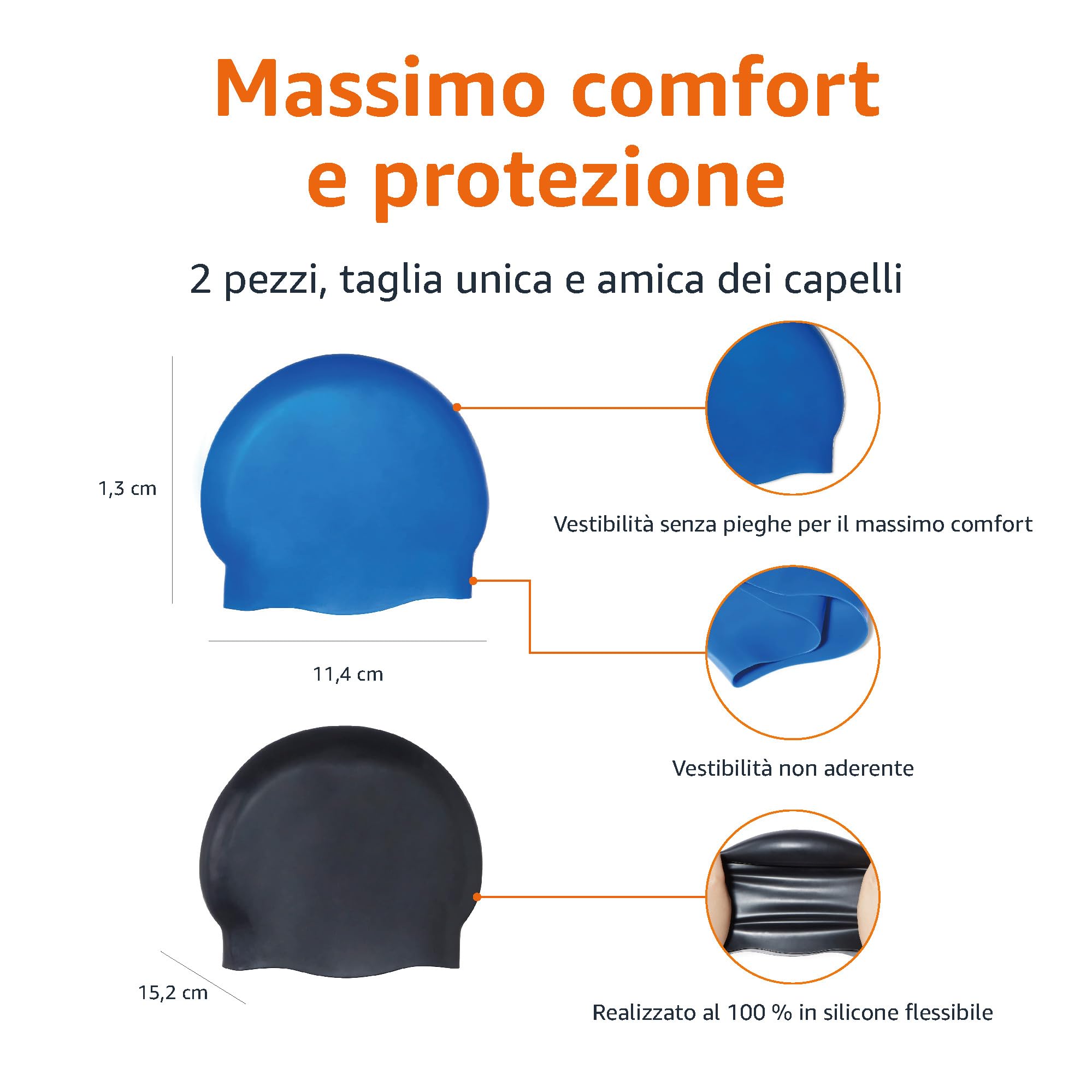 Amazon Basics - Cuffia da Bagno Unisex in Silicone