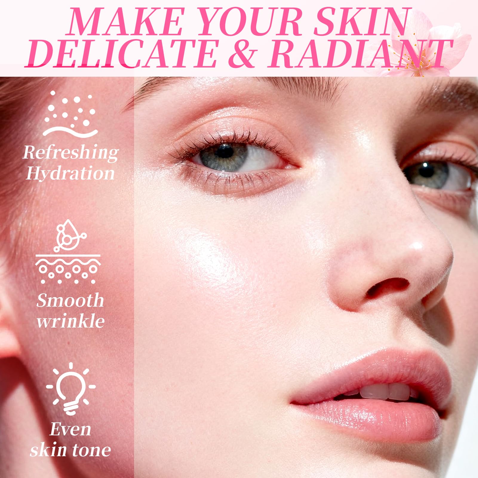 Kit per la Cura della Pelle Sakura 14 Pezzi,Include detergente, essenza, crema, maschera di fango,Sakura Skincare Set,Set Skincare Viso Completo per Ragazze e Donne