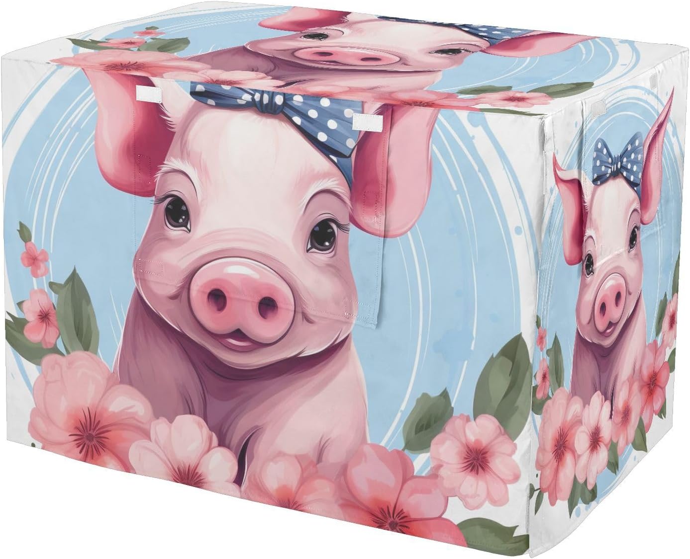 Pet Kennel Cover with Mesh Windows, Cute Pig with Bow Water-Resistant Crate Cover, Small