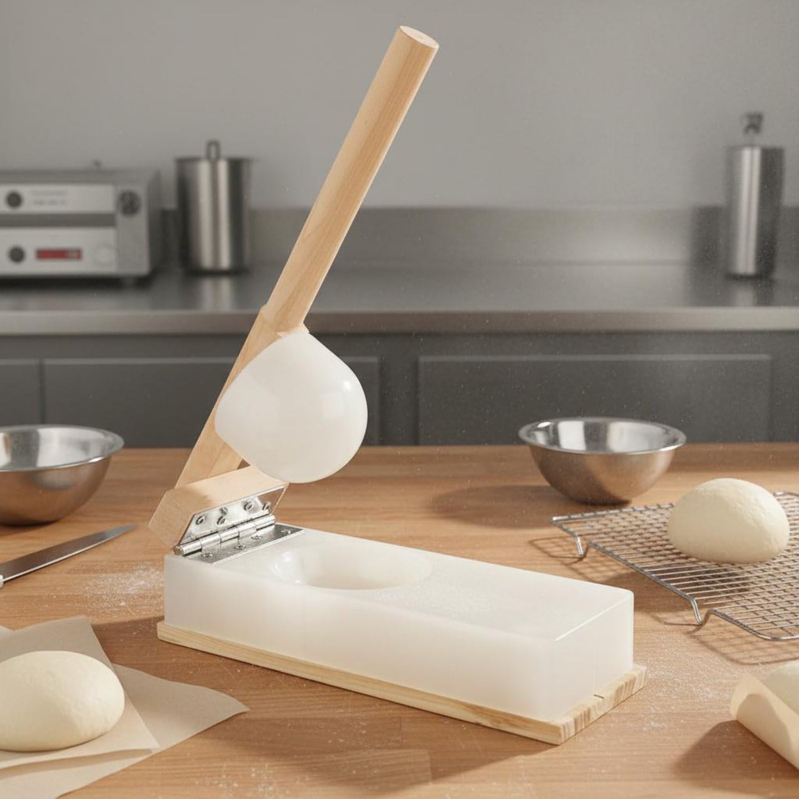 Gralara Teigpresse Holz Teigformer Teigroller Teigstampfer Manuelles Küchentool für Gleichmäßige Teigscheiben für Dumplings Reisspeisen Haushaltsküche, 95x45mm Kunststoff L