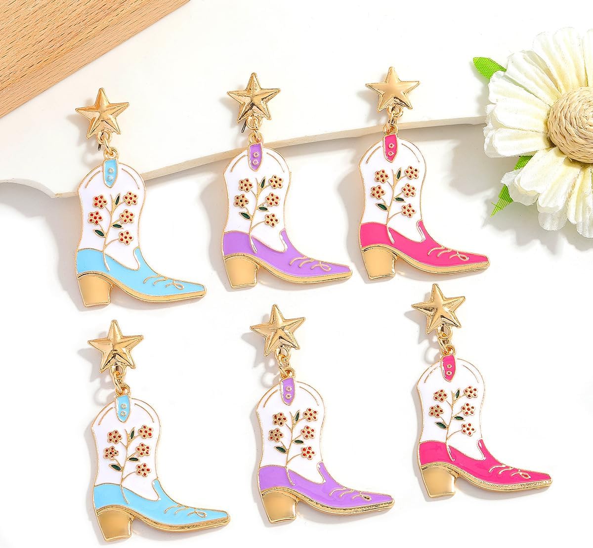 Colorful Western Cowgirl Boot Dangle Earrings for Women Enamel Cowboy Boot Hat Earrings Sparkling Country Concert Disco Gifts Jewelry - Image 4