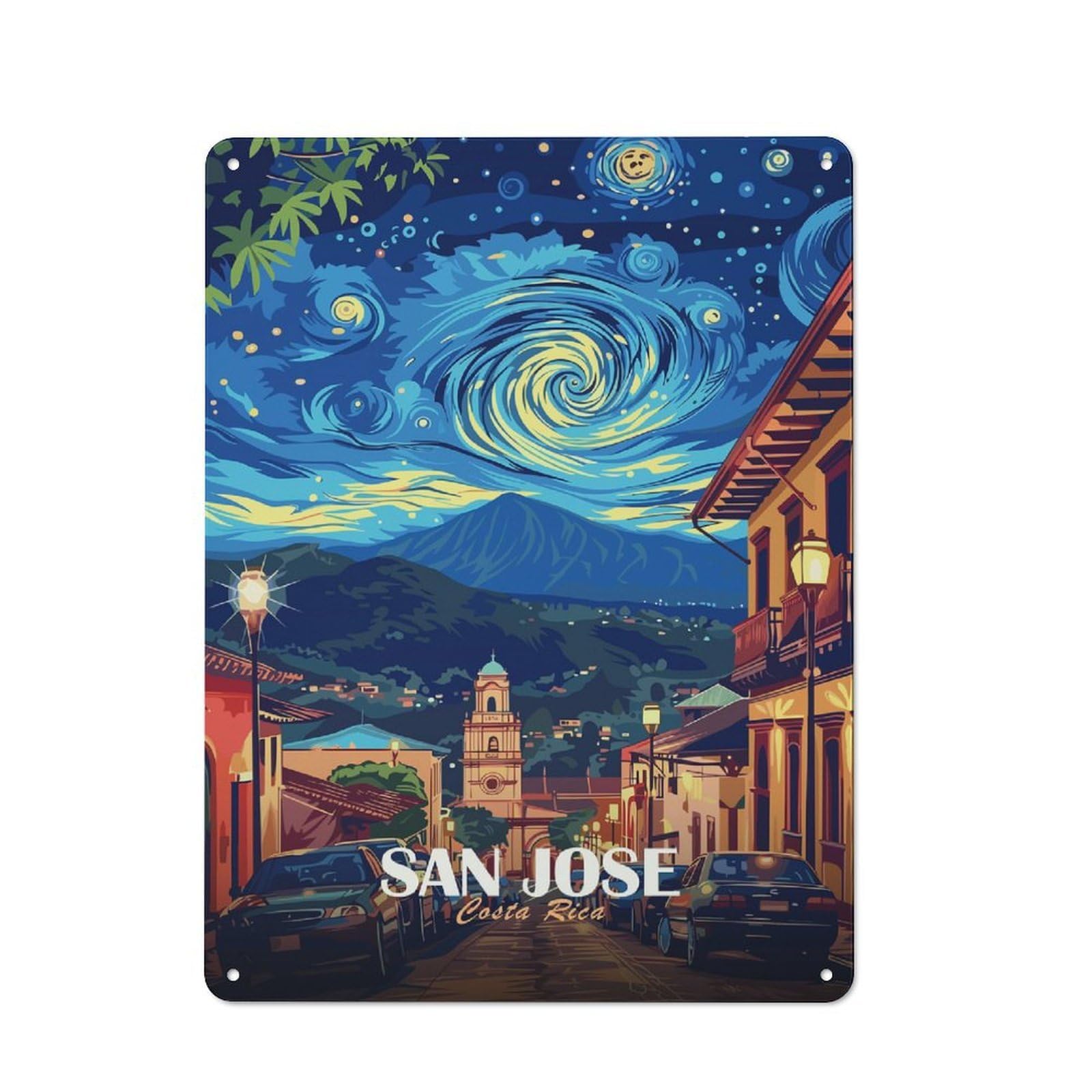 Junmoney Style-18 Vintage San Jose Costa Rica Nightscape Art Vintage Metal Sign 40X30cm, Restaurant Wall Art For Takeaway, Bar, Kitchen Or Counter Area