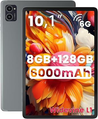 Tablet Azeyou Android 14, 8GB RAM, 128GB Armazenamento, Expansão até 1TB, Tela IPS de 10,1 Polegadas, Bateria de Longa Duração, Câmera Dupla, Wi-Fi 6, Fino e Leve, Garantia de 2 Anos - Cinza