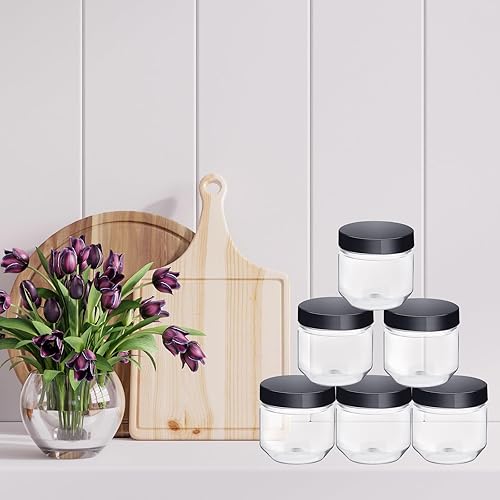 Miniatura 4 de Tanlade 60 frascos de plástico transparente de 3 onzas con tapas de boca ancha, mini recipientes de almacenamiento a granel para hierbas, gelatina,