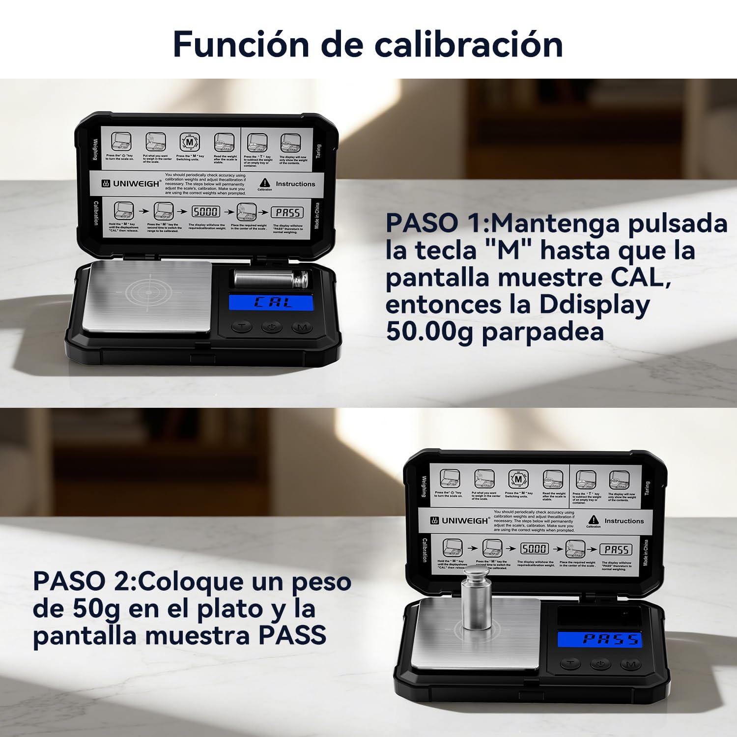 UNIWEIGH Báscula miligráfica de 50 g/0,001 g de alta precisión, escala digital de mg con LCD/tara, báscula de joyería de 6 unidades, escala de microgramos para polvo, monedas, oro, báscula de recarga