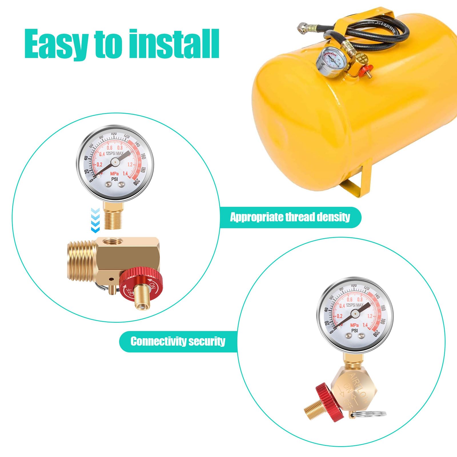 Air Tank Repair Kit - Valve Pressure Gauge & 4ft Hose Replacement Parts