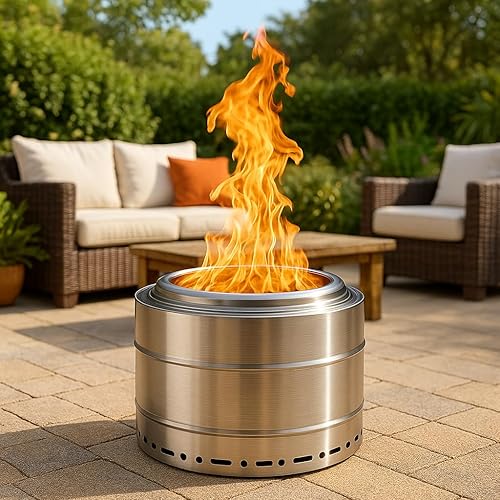 Smokeless Fire Pit 19 Inch for Outdoor Wood Burning, Stainless Steel Portable Firepit with Ash Pan, Low Smoke Patio Bonfire for Camping, Backyard, Picnic, Deck Use