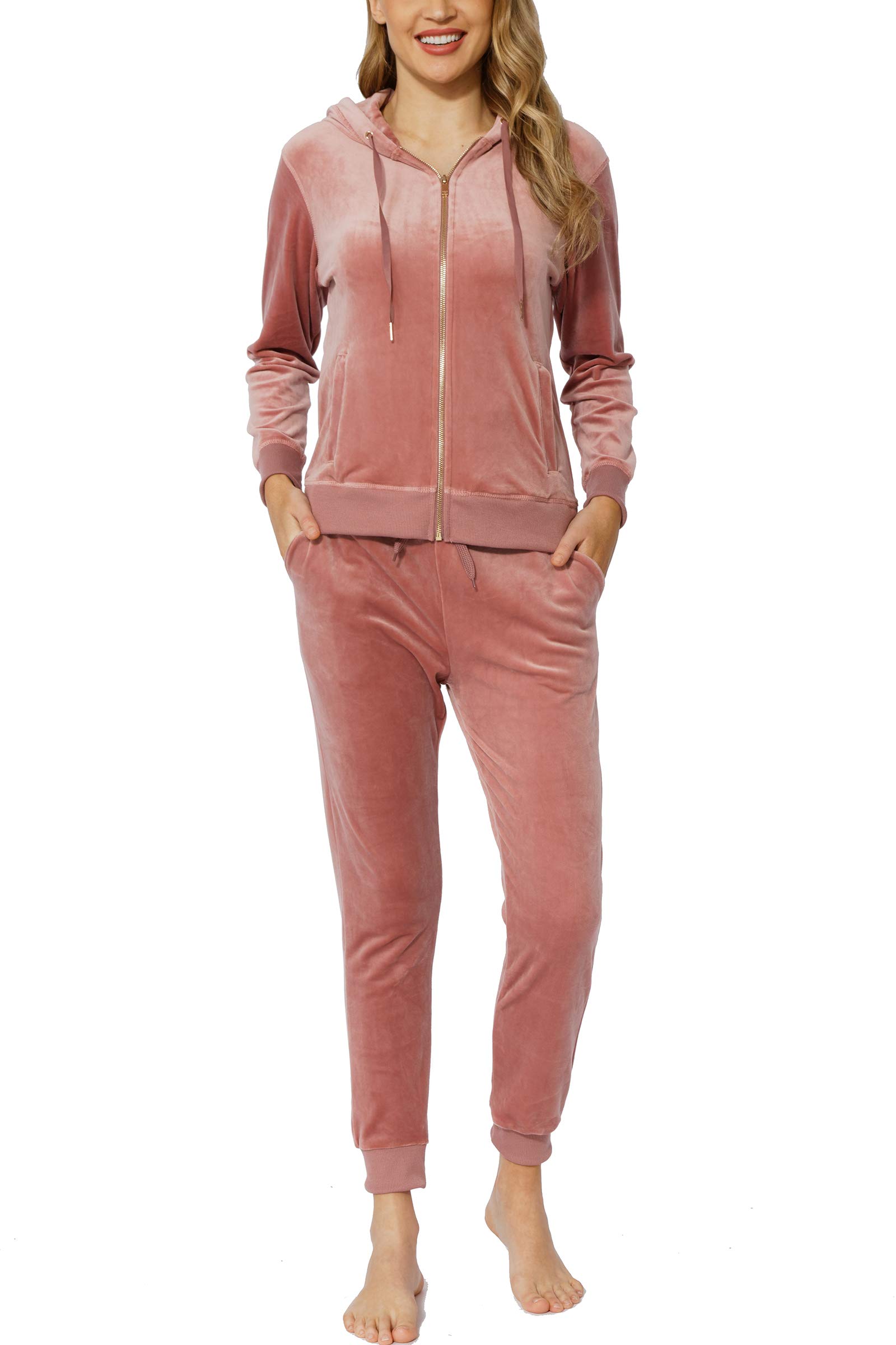 Yafanqi Women Velour Tracksuit 2 Piece Sweatsuits Long Sleeve Velvet