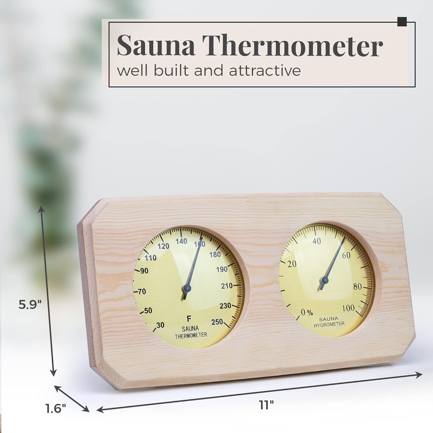 Anchy Sauna Thermometer and Hygrometer Fahrenheit Pine Wood 2 in 1 Moisture Temperature Measurement for Indoor Sweat Room