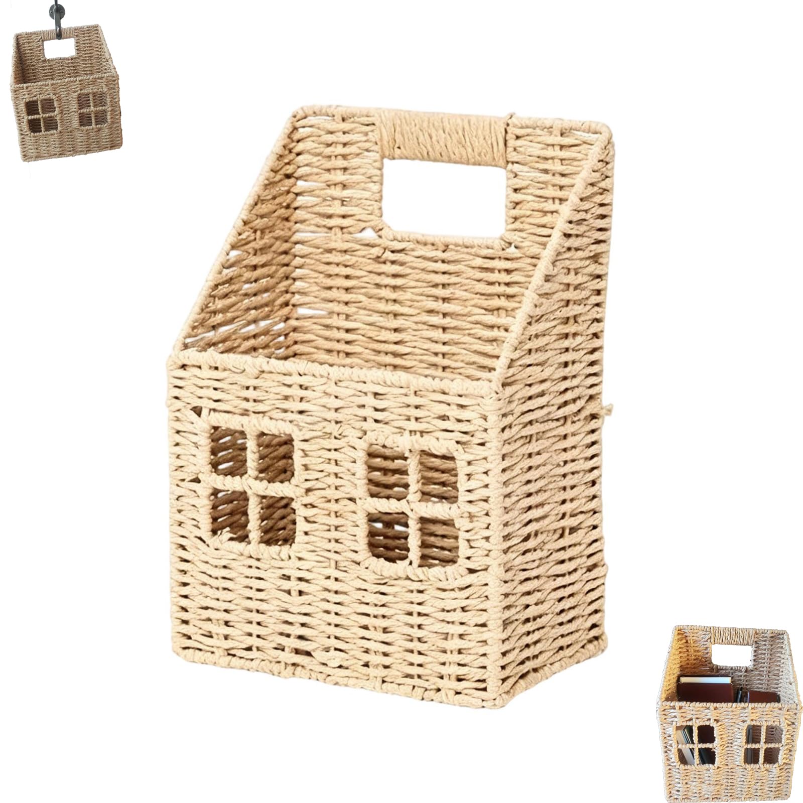 Panier mural tissé en fibre naturelle pour rangement cuisine et salon