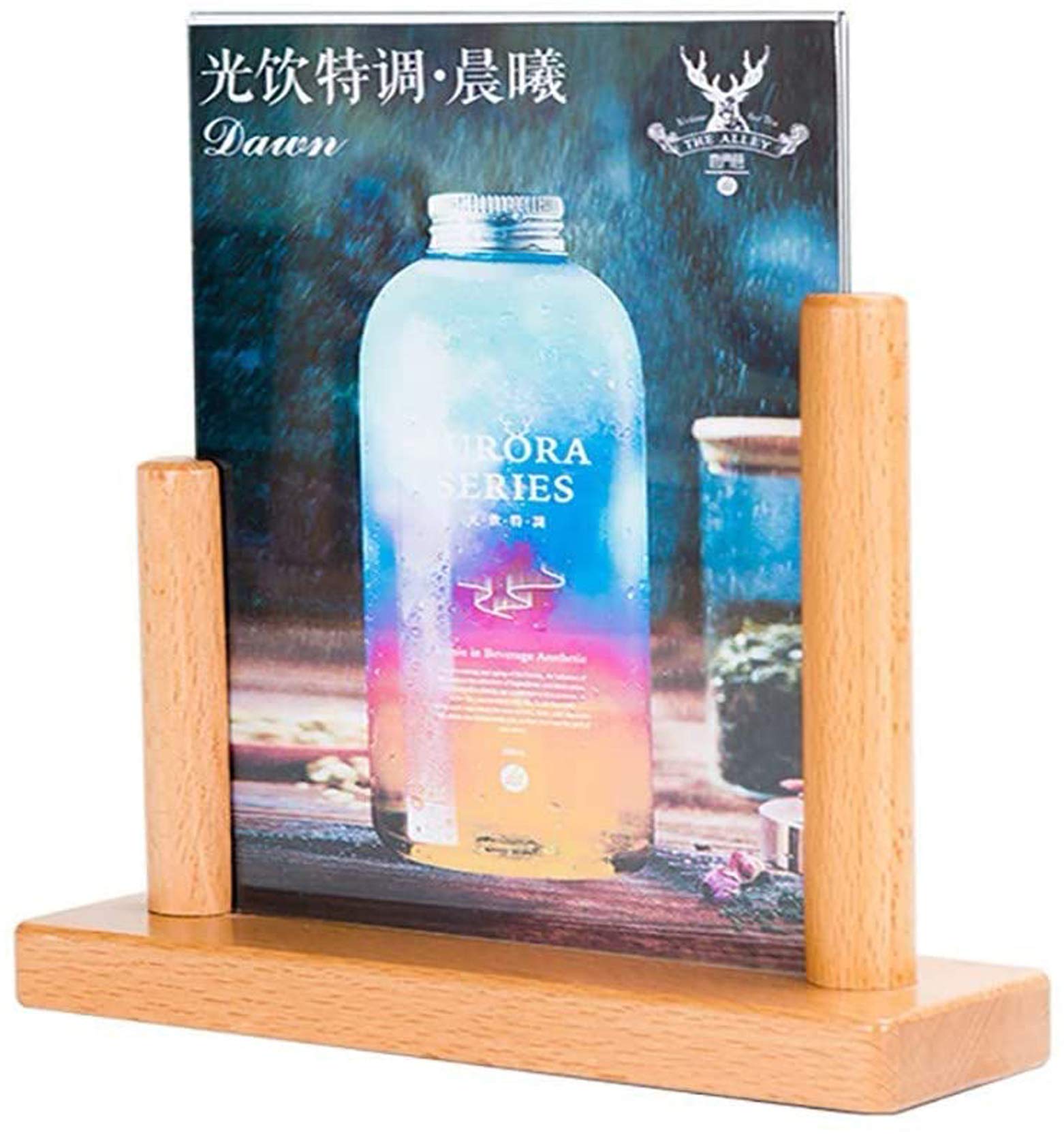 Supporti da Tavolo in plastica acrilica,A4 / A5,Espositore a T Trasparente bifacciale,Base in Legno,Ideale per promozioni,ristoranti,Cornici per Foto,Documenti e Altro