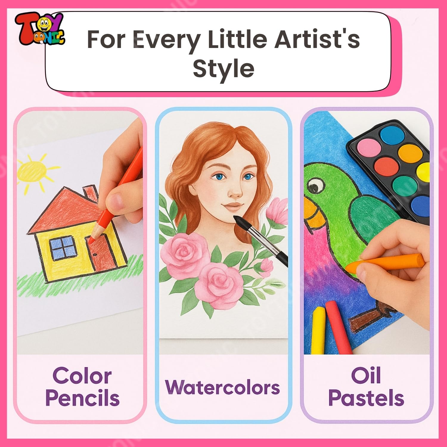 TOYTONIC 145 Pieces Art Set for Kids | Drawing & Colouring Kit with Oil Pastels, Watercolors, Color Pencils & Sketch Pens in Carry Case (Unicorn Theme) 2