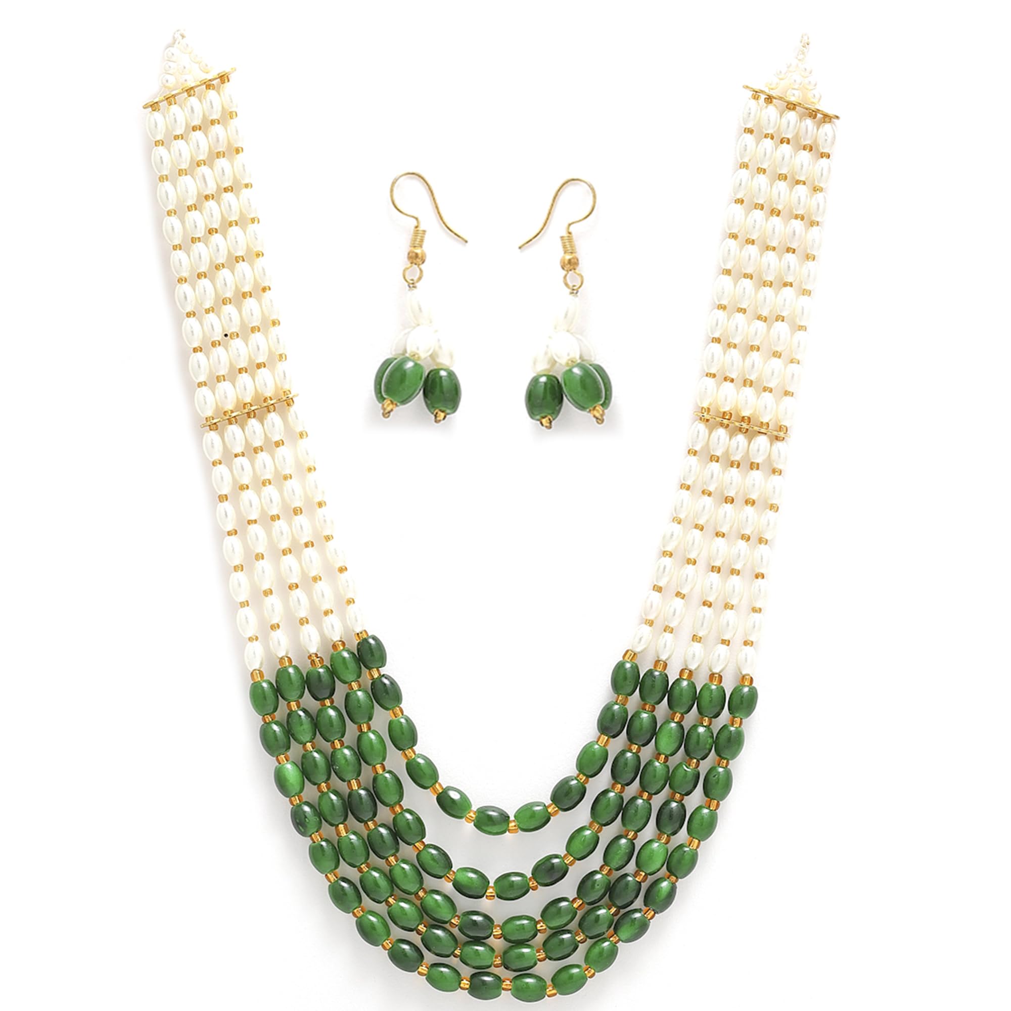 ZENEMEJewellery Set White Pearl Multi String Five Layered Rajasthani Style Vintage Necklace Set With Earrings Jewellery For Women & Girls