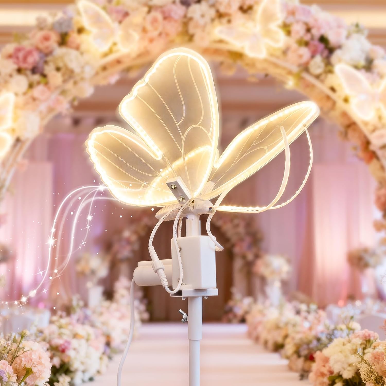 Wedding Moving Butterfly Floor Lamp: LED Electric Wings Light - Table Butterflies Decoration & Adjustable Height - Stand Decor for Birthday Party Christmas Tree Baby Bridal Shower (1, 25 CM/9.8 In)