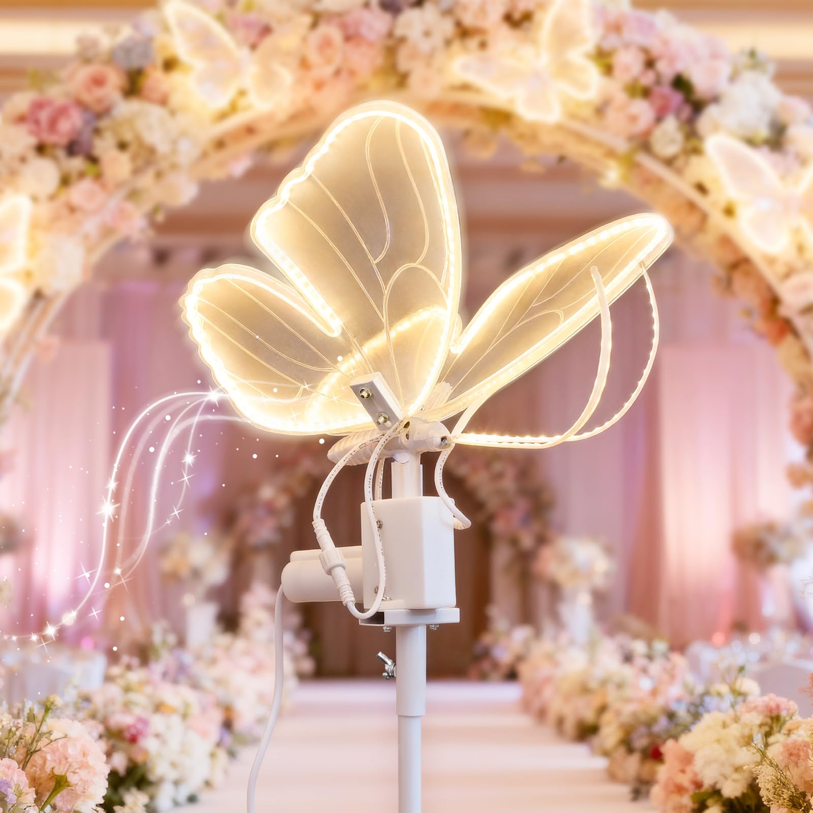 Wedding Moving Butterfly Floor Lamp: LED Electric Wings Light - Table Butterflies Decoration & Adjustable Height - Stand Decor for Birthday Party Christmas Tree Baby Bridal Shower (9.8 in,1)-image-42
