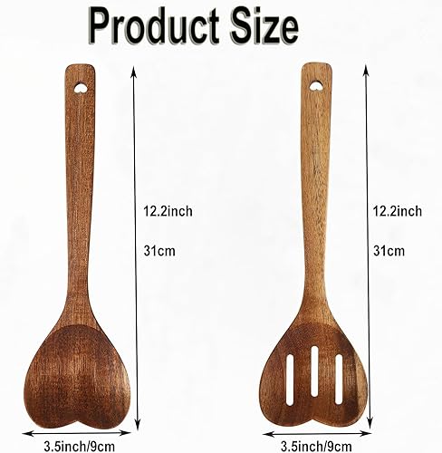Miniatura 2 de Juego de 2 cucharas de madera con forma de corazón para cocinar, cuchara de madera en forma de corazón, mango largo, utensilios de cocina de