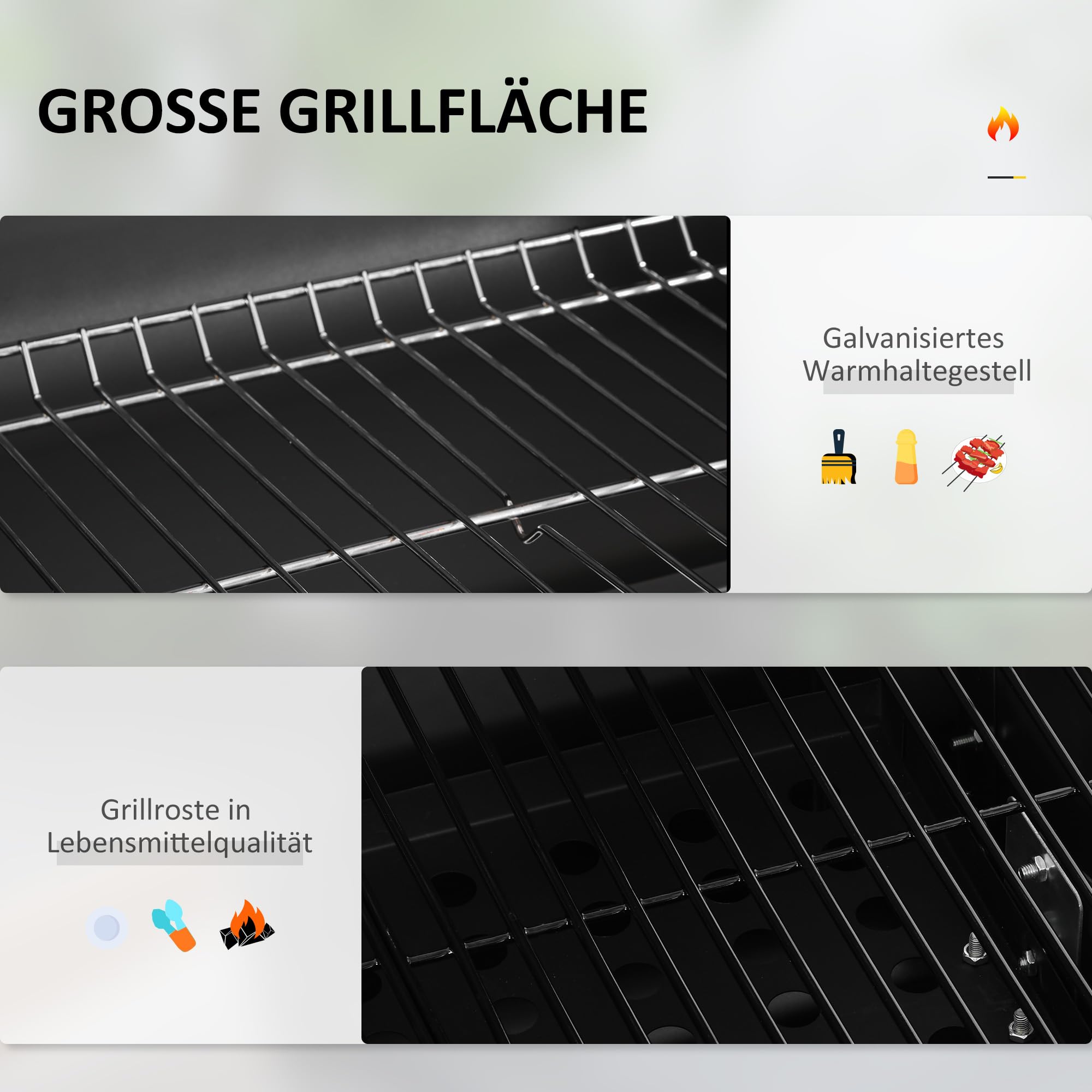 Outsunny Grill na węgiel drzewny ze stali nierdzewnej, BBQ Smoker z pokrywką, termometrem, kółkami, wanną węglową, uchwytem, półką, na wózek węglowy, grill stojący, na kemping, do ogrodu, 115 x 67 x