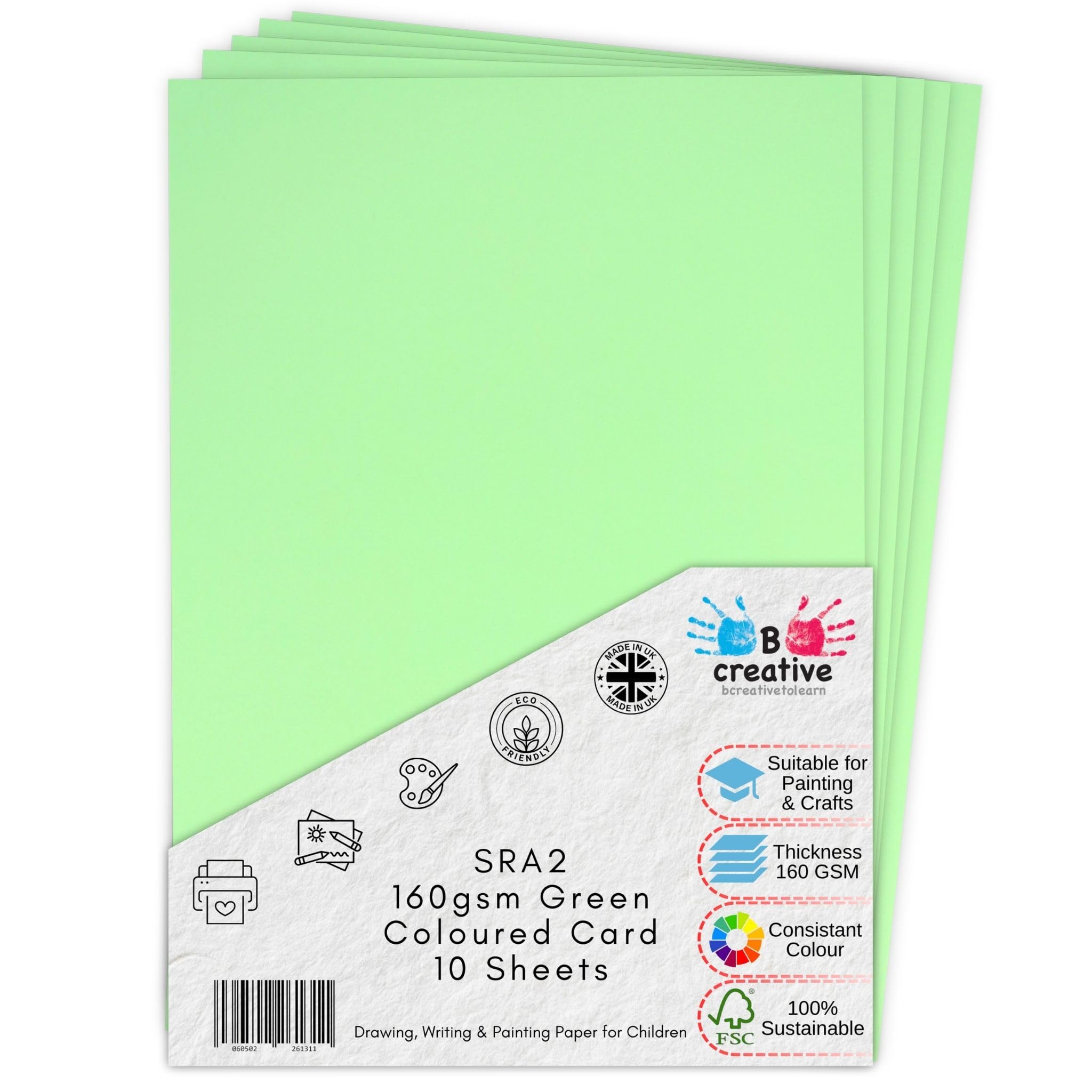 SRA2 Large Green Card Coloured Display Cardstock Light Green Poster Mounting Craft Card 160gsm 10 Sheets