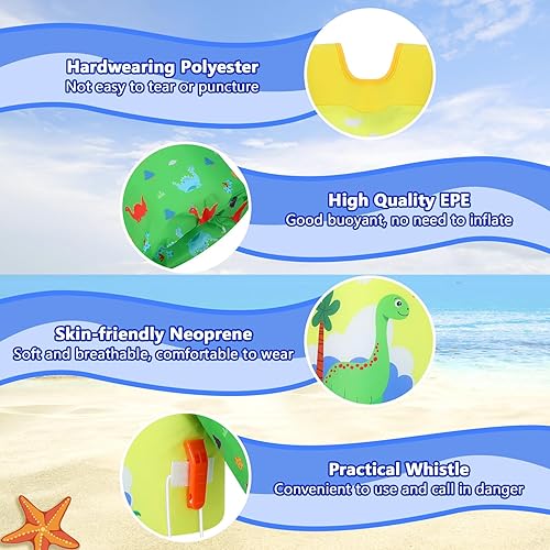 Miniatura 2 de MoKo Chaleco de natación para niños pequeños, flotadores de brazo de natación de 13 a 70 libras de dibujos animados con alas de agua para piscina,