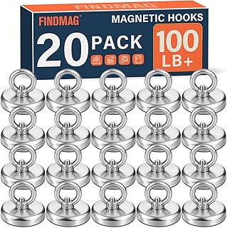FINDMAG 100 LB Heavy Duty Magnet Hooks, 20 Pack Outdoor Magnetic Hangers for Cruise Ship Essentials, Strong Magnets with Hooks for Hanging on Workshop Organization, Magnetic Key Holder for Fridge