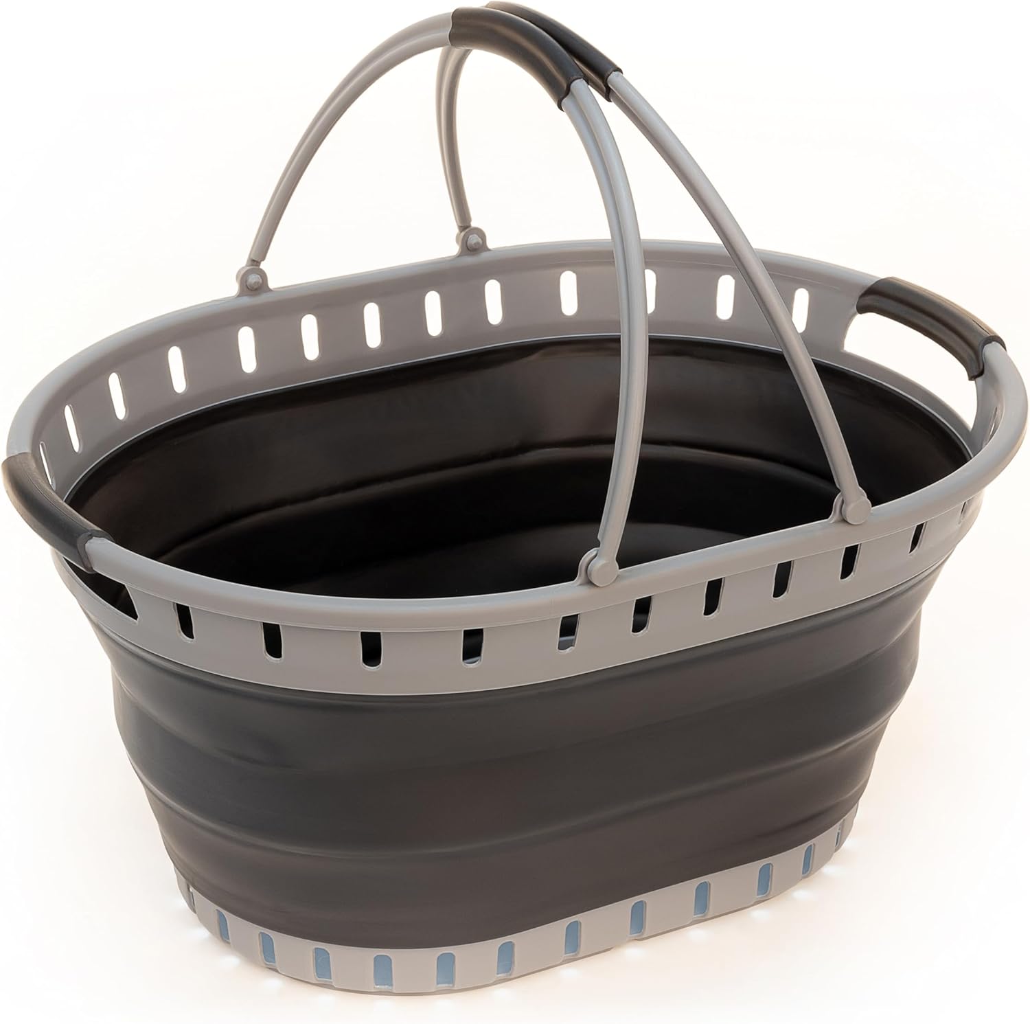 SAMMART 25L (6.6 gallon) Collapsible Plastic Laundry Basket - Foldable Pop Up Storage Container / Organizer - Portable Shopping Bakset - Space Saving Hamper / Tub (Grey/Bright Blue)