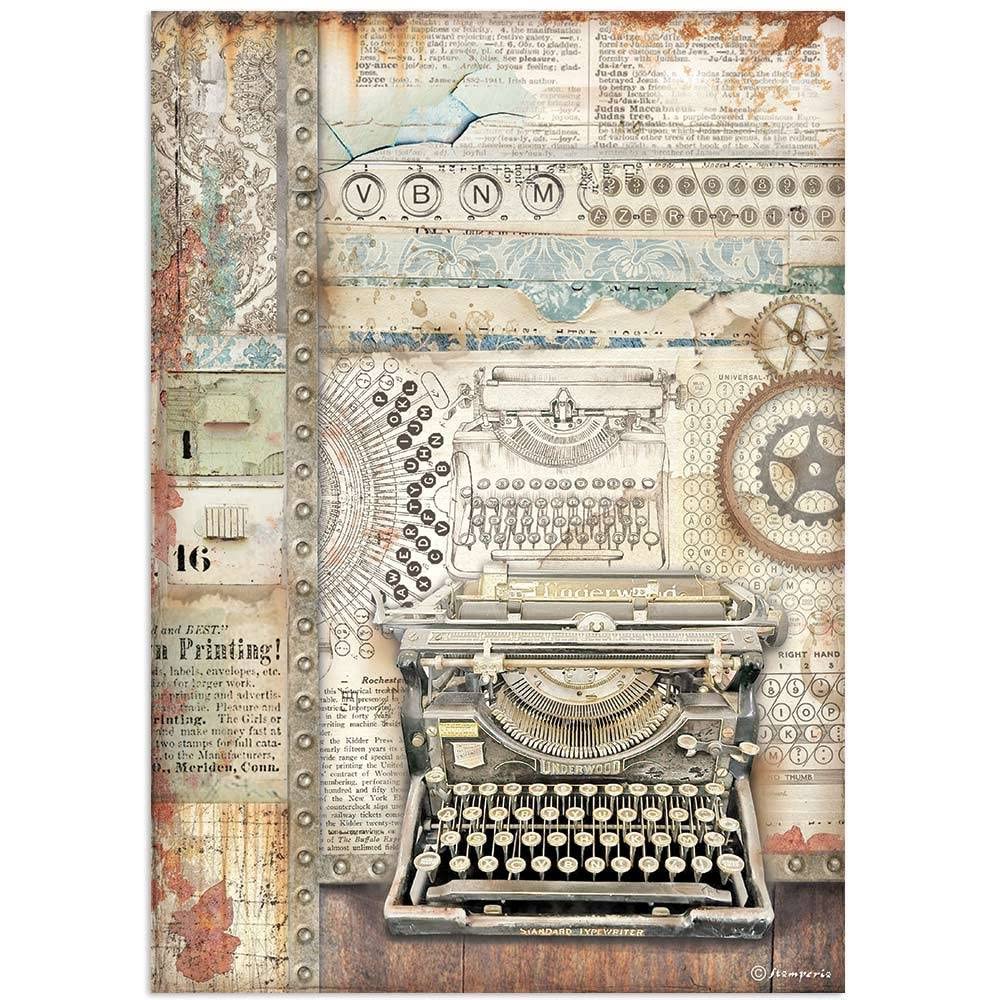Stamperia International Rice Paper-Lady Vagabond-Lifestyle Typing Writer, Multicoloured, A4