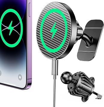 Coolpow for Magsafe Car Mount Charger100% Stable15W Magsafe Car Charger Magnetic Phone Holders for Your Car Accessories for Women Men car Phone Holder Wireless Car Charger for iPhone Carbon Fiber