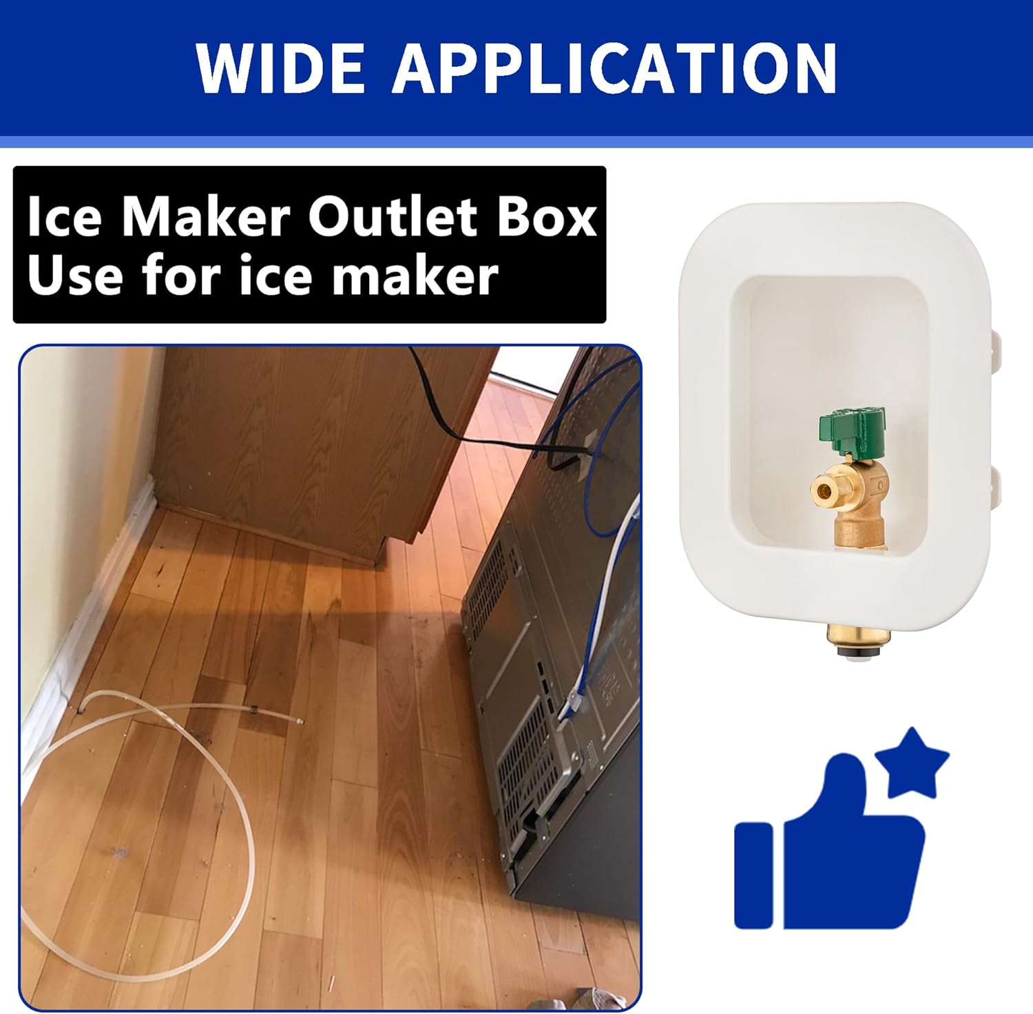 (1 Pack) Lidertik 1/2 inch Push-to-Connect Pre-Assembled Ice Maker Outlet Box Valve 1/4 inch Recessed Refrigerator Water Line Wall Box with Shut Off Valve LI-ZBQH-550-LK