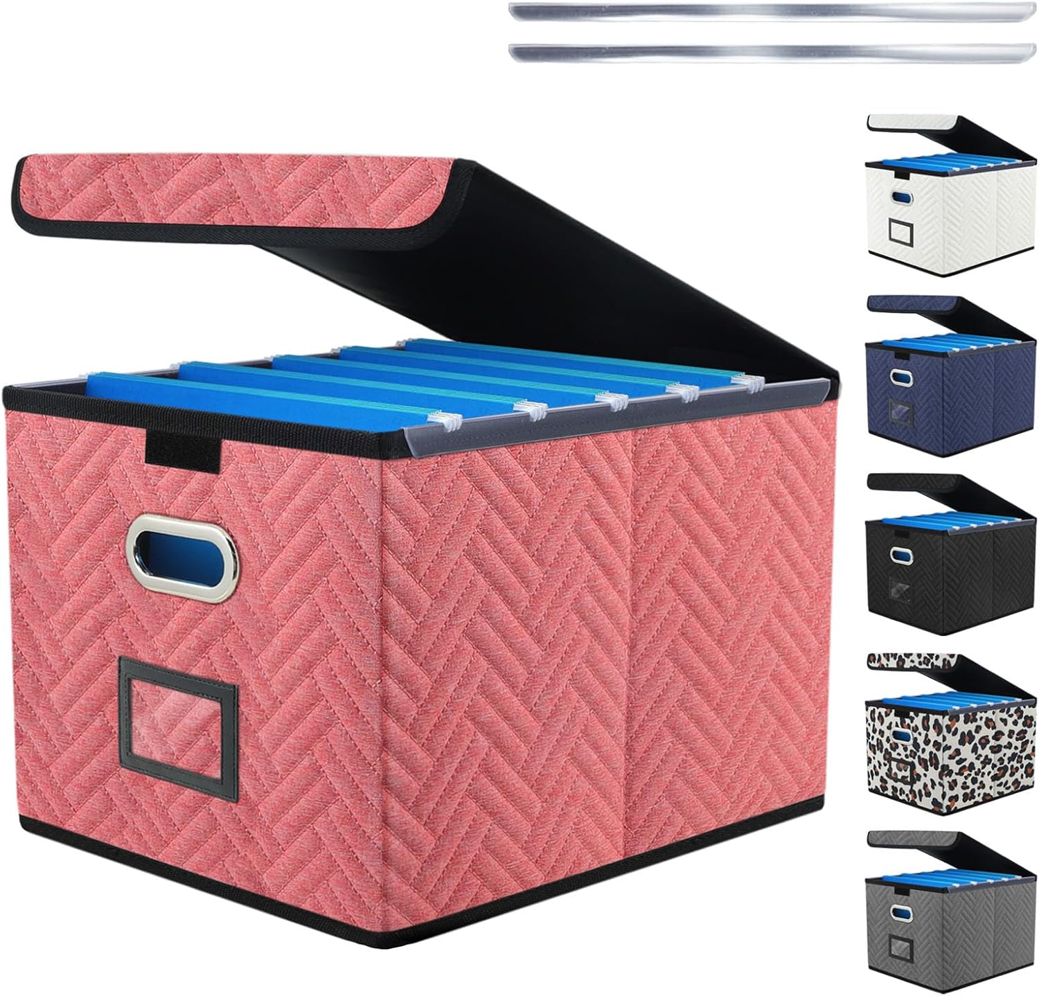 NEWFOM Upgraded Hanging File Box with Lid, Pink Storage Box Office Organization and