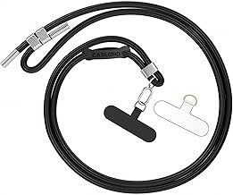 caslord Upgraded Universal Phone Lanyard with 2 Universal Patches, Case Friendly, Adjustable & Detachable with Silicone Glasses Hooks - Black+Silver