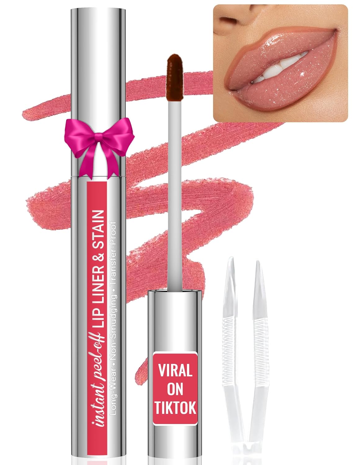 Lip Liner – Lip Liner Stain, Peel Off Lip Stain, Long Lasting Lip Stain Peel Off with Natural Finish, Easy to Use, Waterproof, Smudge-proof, Transfer-proof, Highly Pigmented Color, Nude Pink