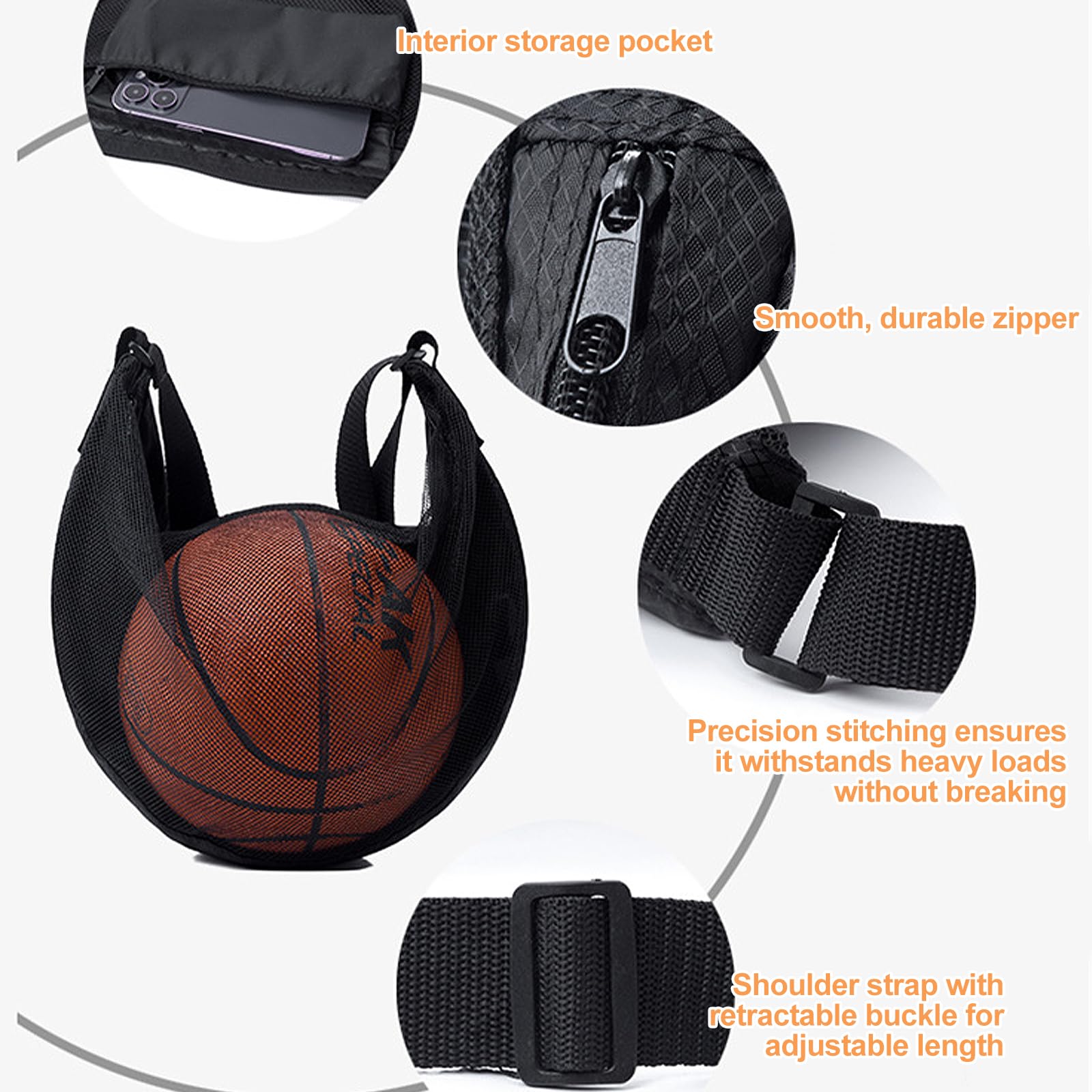 Sac à Dos de Basketball, Sac à Balles, Accessoires de Basketball, Filet de Ballon de Football, Grand Capacité Basket-Ball Bag, Filet Ballon pour Basket-Ball Football Tennis Volleyball Rugby