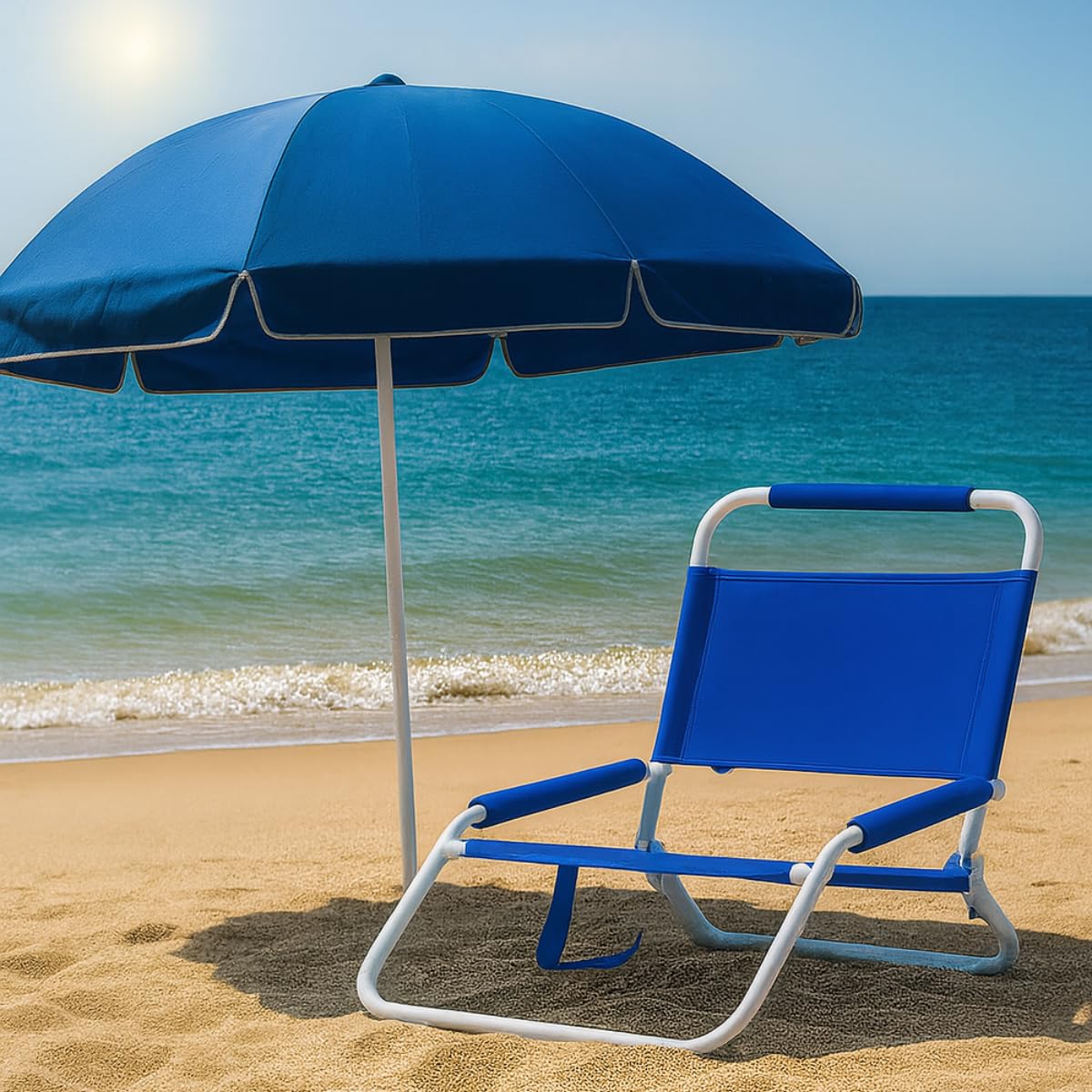 Fora Chaise Pliante inclinable pour Plage - Structure métallique Blanche, Assise en Polyester 600D renforcé, Rembourrage sur Les accoudoirs et la tête, Design léger avec poignée intégrée