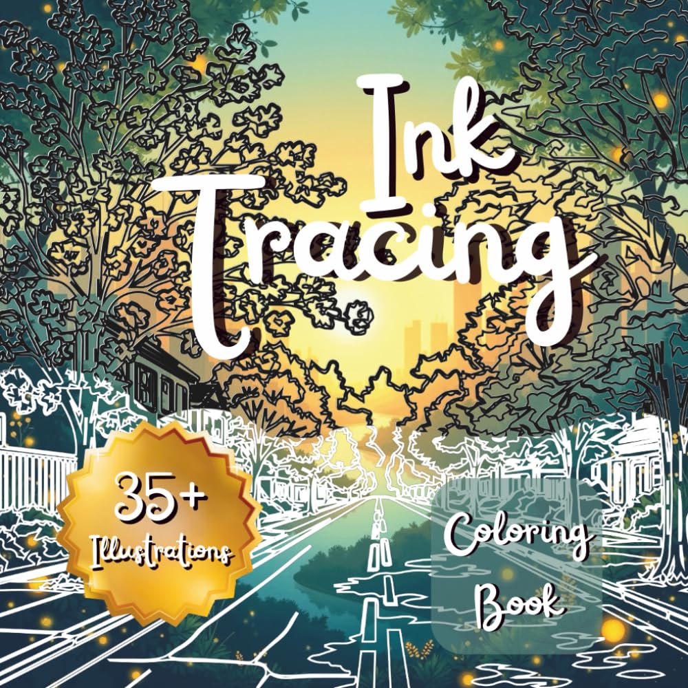 Ink Tracing Coloring Book for Adults , Bold, Easy-to-Trace White Line Pages for Relaxation and Focus