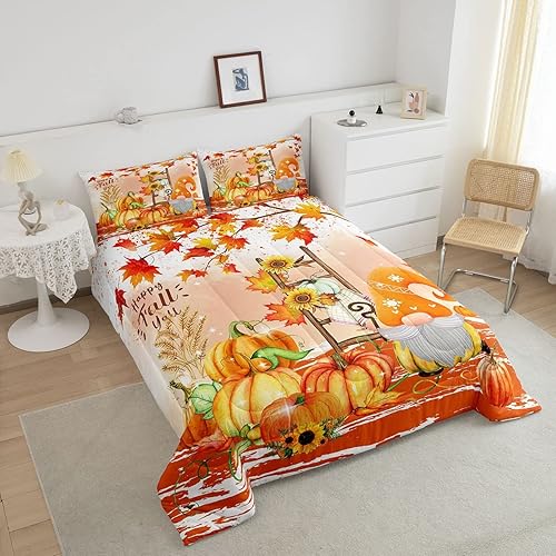 Miniatura 3 de Erosebridal Juego de ropa de cama de gnomos de Acción de Gracias, calabaza, decoración de habitación del hogar, edredón de temporada de cosecha