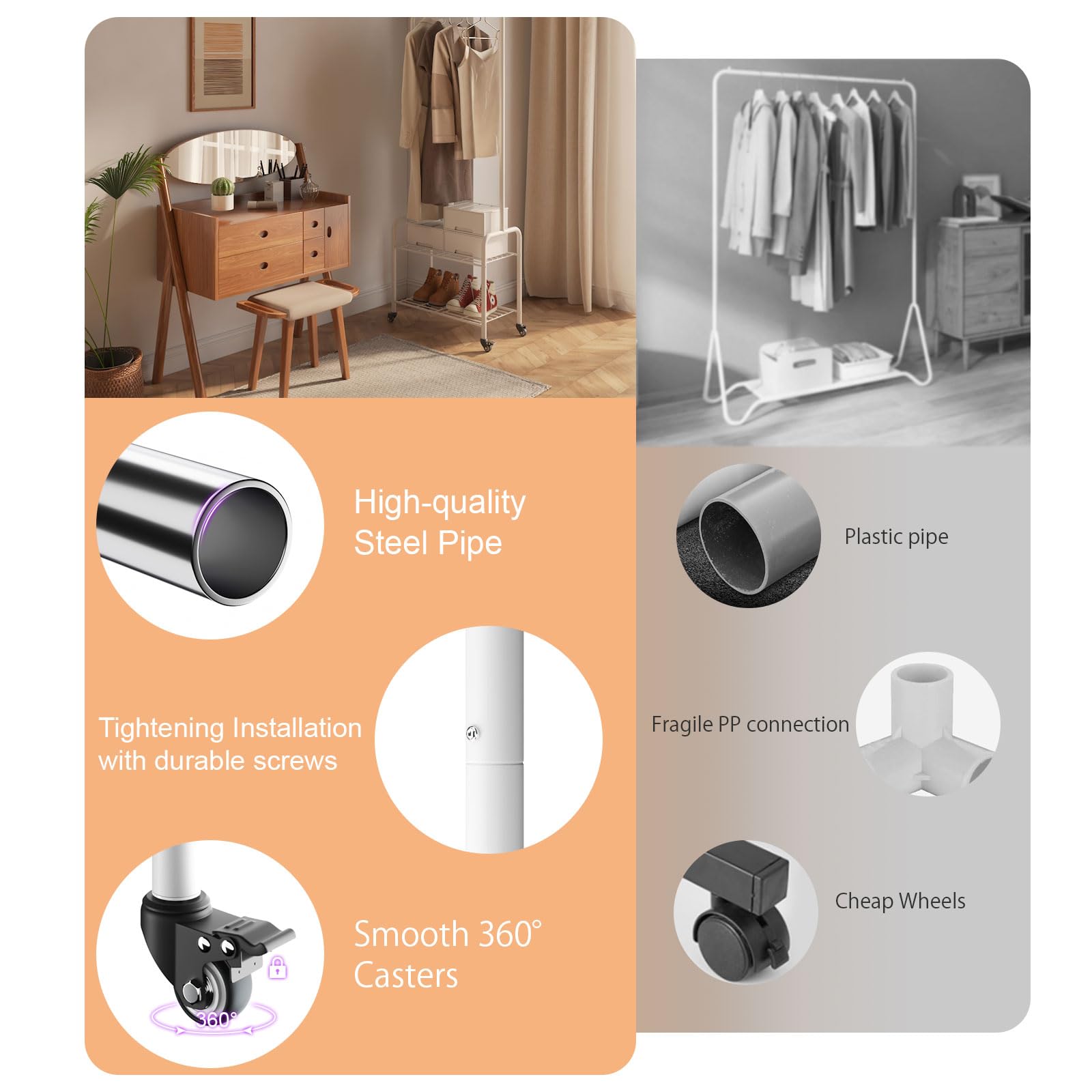 YMYNY Appendiabiti in Metallo Organizzatore per Abiti, Stendino Durevole Salvespazio di Grande Capacità, Appendiabiti da Terra di Stoccaggio per Camera da Letto Ingresso 61×32×176CM Bianco HGR002W