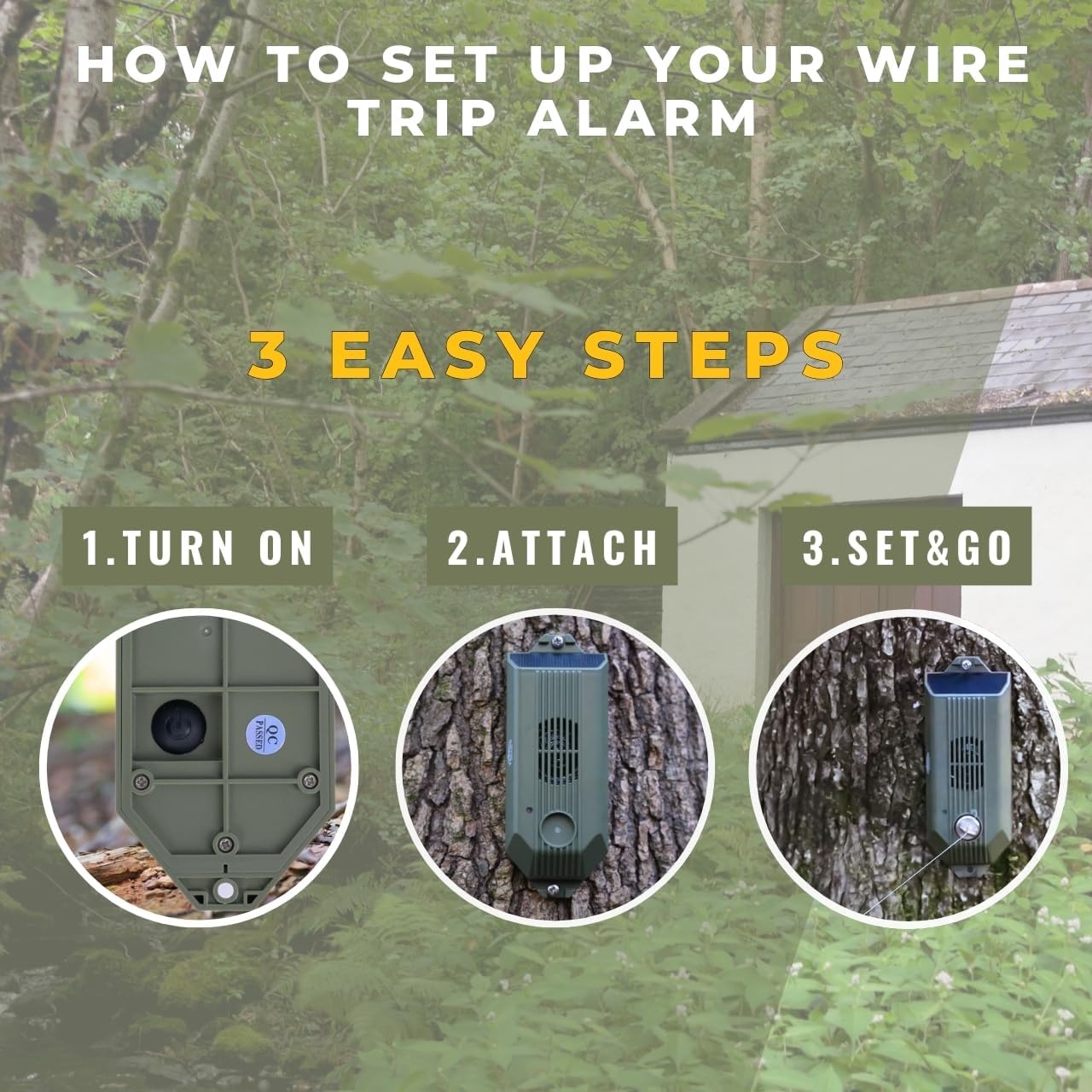 Tactiko ワイヤートリップアラーム - 80フィート ケブラーワイヤー 129dB 境界防御デバイス - ソーラー/ケーブル充