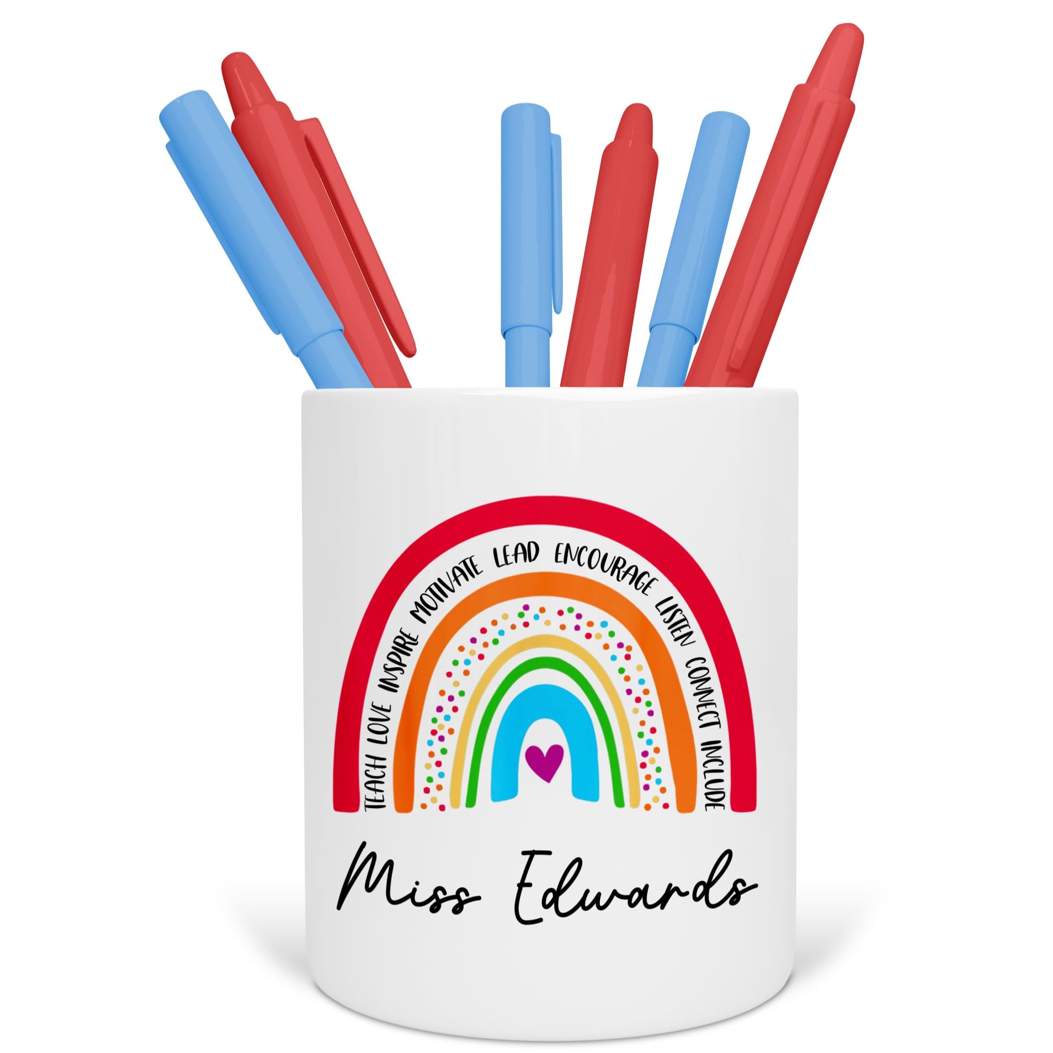 Personalised Teacher Pen Pot, Custom Teacher Pencil Pot, Desk Organiser, Rainbow Desk Tidy, Personalised Teacher Gifts, TA Assistant Present