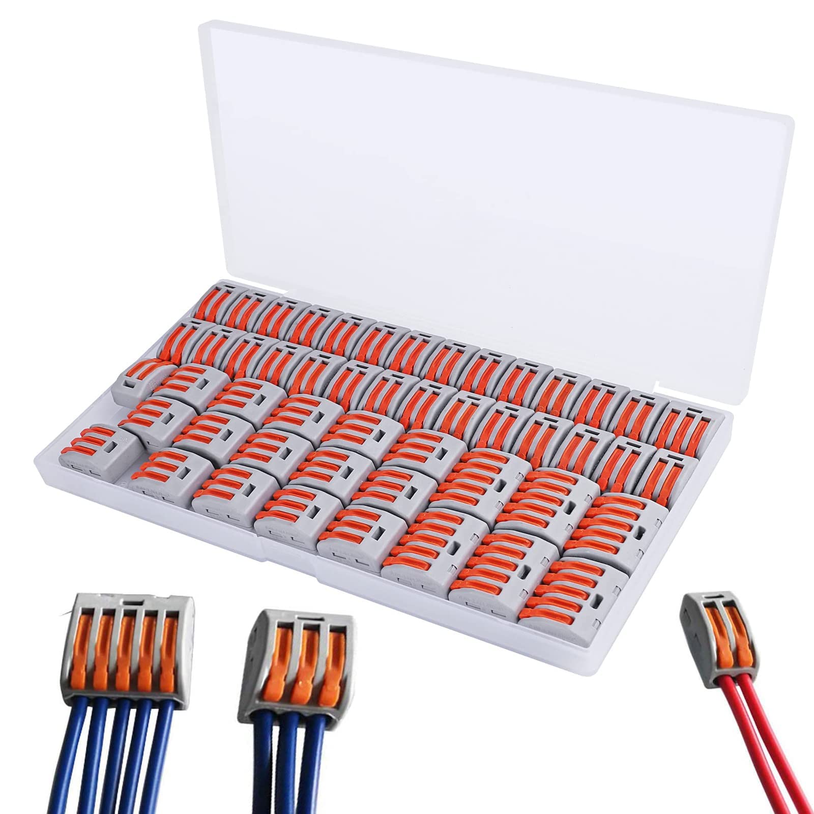 Lever Wire Connectors, Nuts Assortment Kit 28-12 AWG, 2/3/5 Conductor Combination Compact, Electrical Insulated Terminals, Quick Disconnect Compact Splicing Connectors (60PCS)