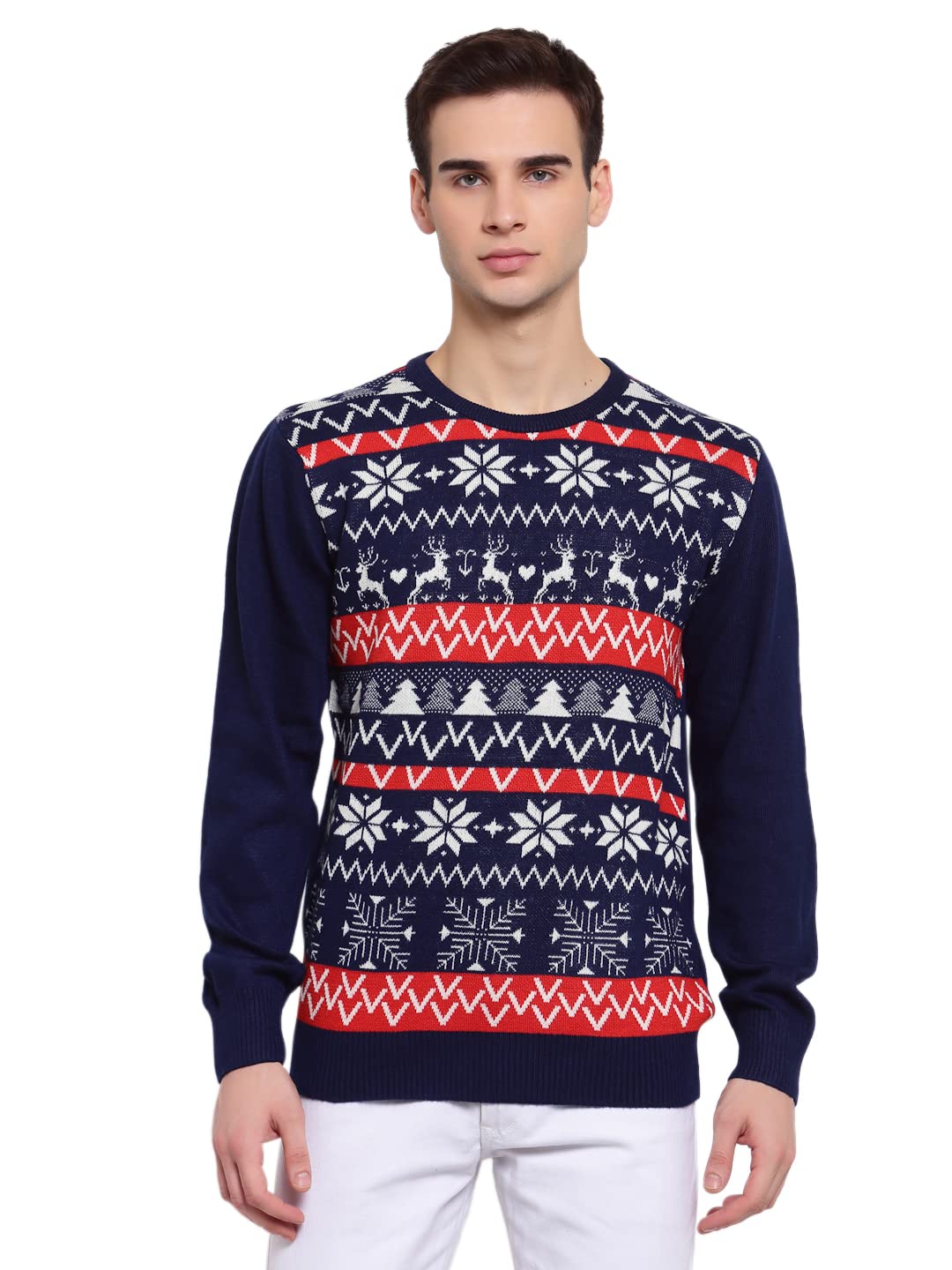 Men Navy Blue & White Pullover-image-41