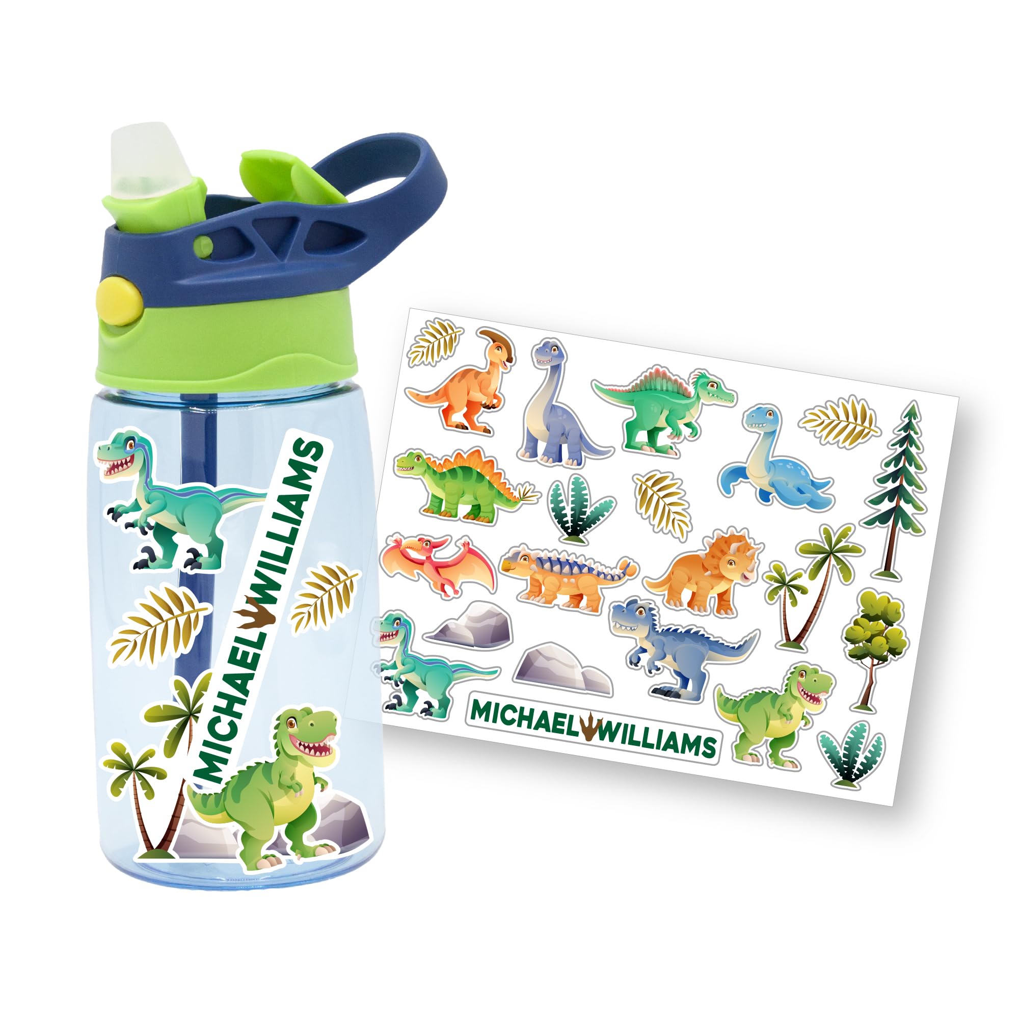 Infusion Kids Water Bottle with Name Stickers – 12oz BPA-Free Spill-Proof Bottle with Straw & Clip Handle – Pink or Blue – Personalize & Decorate (