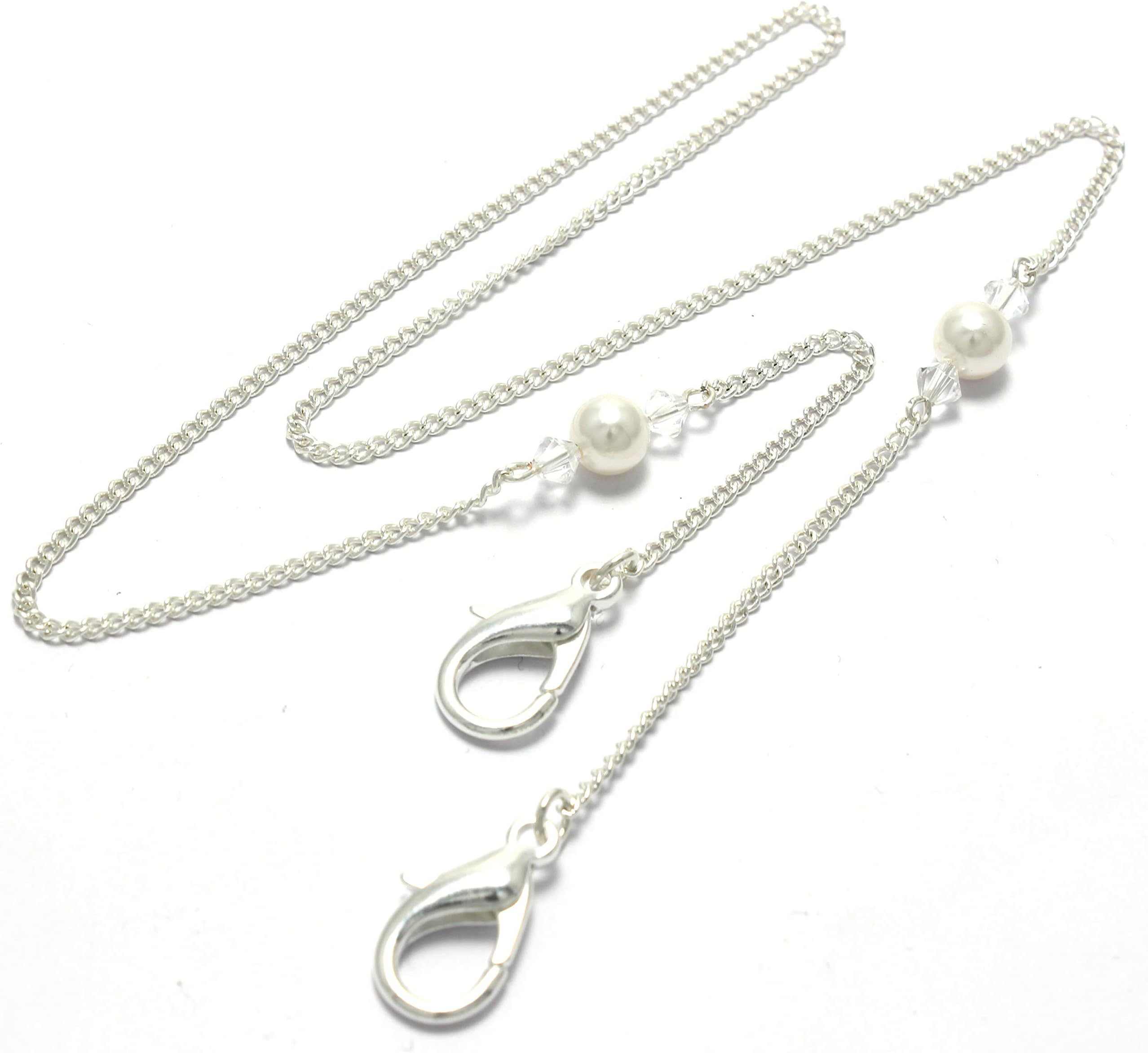 Brenda Elaine JewelryWomens Mask Lanyard/Necklace with Pearl and Crystals