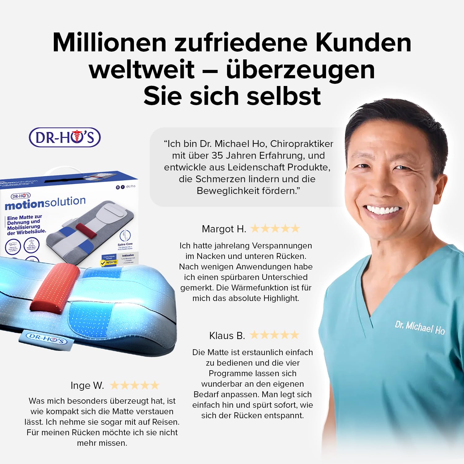 DR. HO’S MotionSolution® Mat | Massage Matte für Wirbelsäulenpflege mit Wärmefunktion | Massagematte für Rücken, Nacken & Hüfte | Faltbare Vibrationsmatte | Massageauflage individuell einstellbar