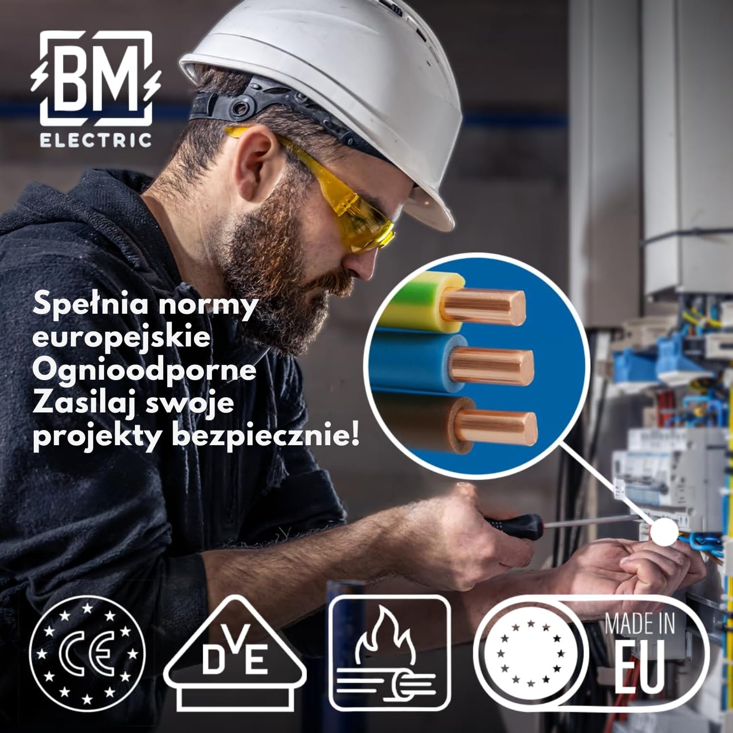 NYM kabel 3 x 1,5 mm² YDYp – kabel zasilający 3-biegunowy, płaski kabel 100 m, 10 x 5 mm, przepust okienny, kabel do wilgotnych pomieszczeń, masywny przewód miedziany, 300/500 V