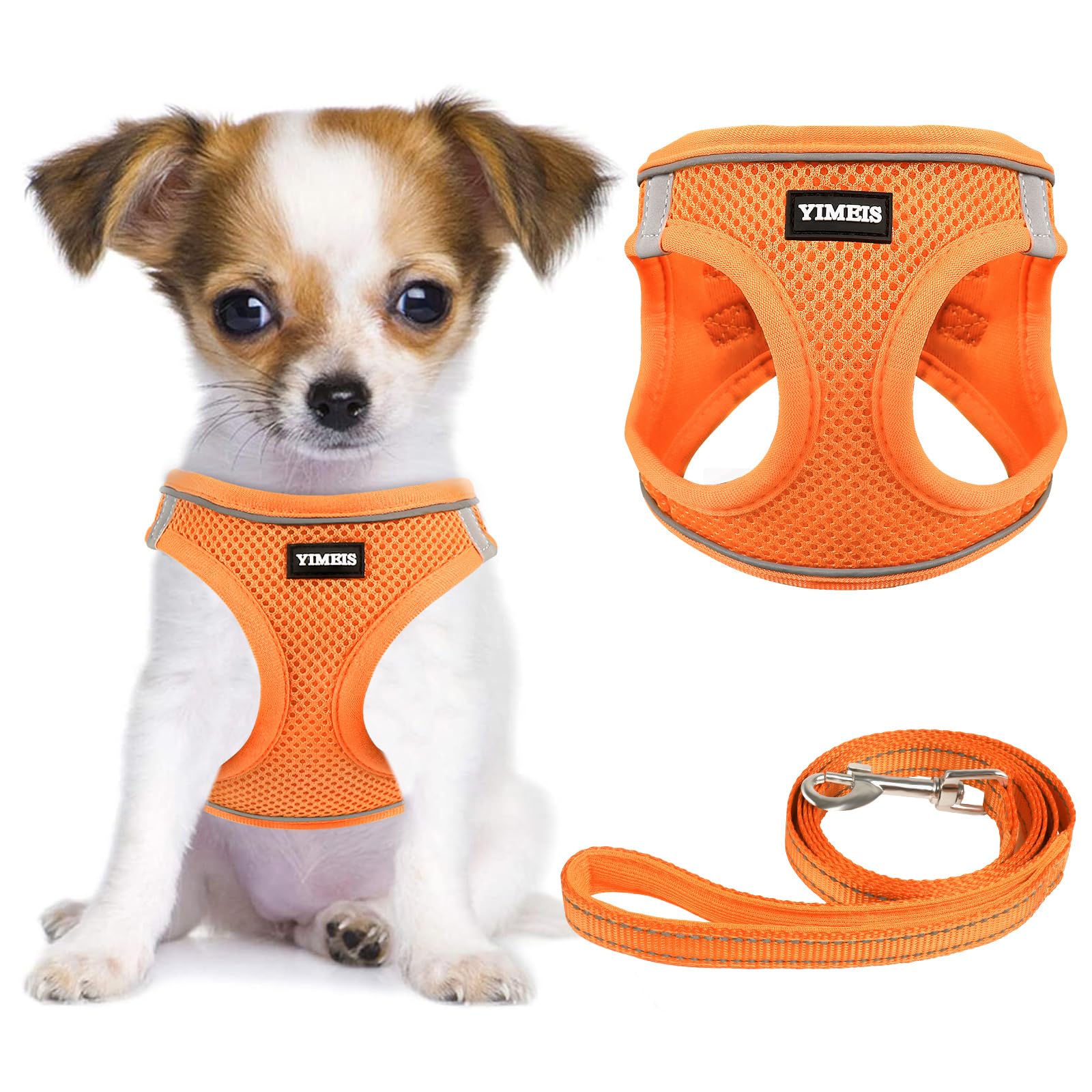 YIMEIS Dog Harness and Leash Set, No Pull Soft Mesh Pet Harness, Reflective Adjustable Puppy Vest for Small Medium Large Dogs, Cats (Orange01, Medium